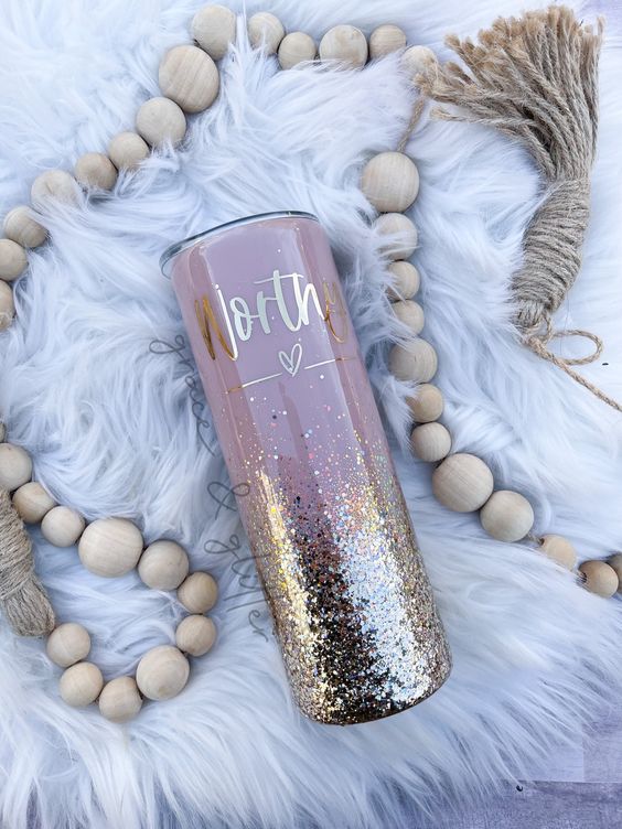 Worthy Tumbler, Faith Tumbler, Blush Tumbler, Christian Tumbler, Glittered Tumbler