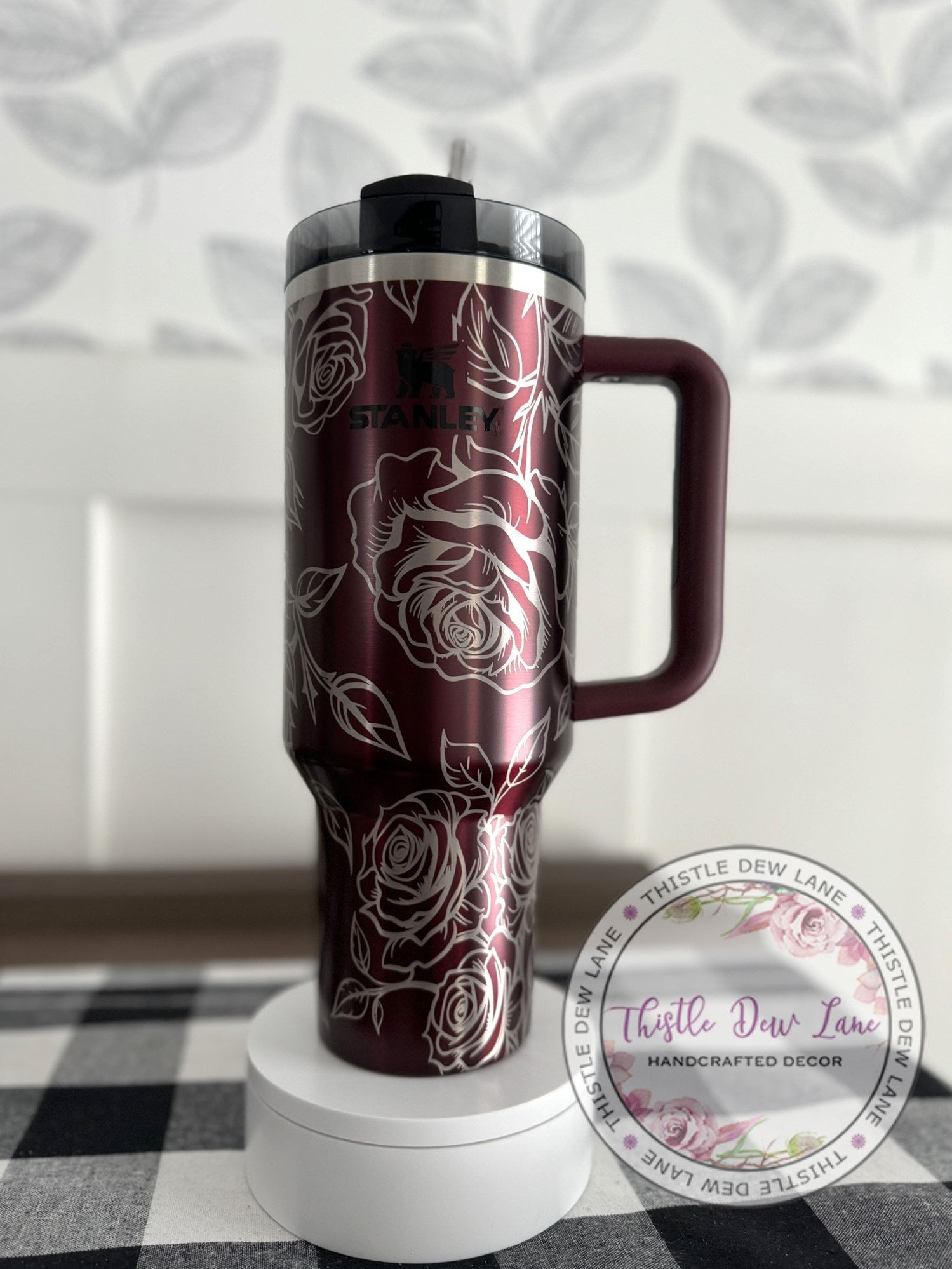 40oz tumbler, Custom 30oz tumbler, Rose Stanley, Laser engraved Stanley, Floral tumbler, Flower Stanley, Bridal gift, Mother’s Day Gift