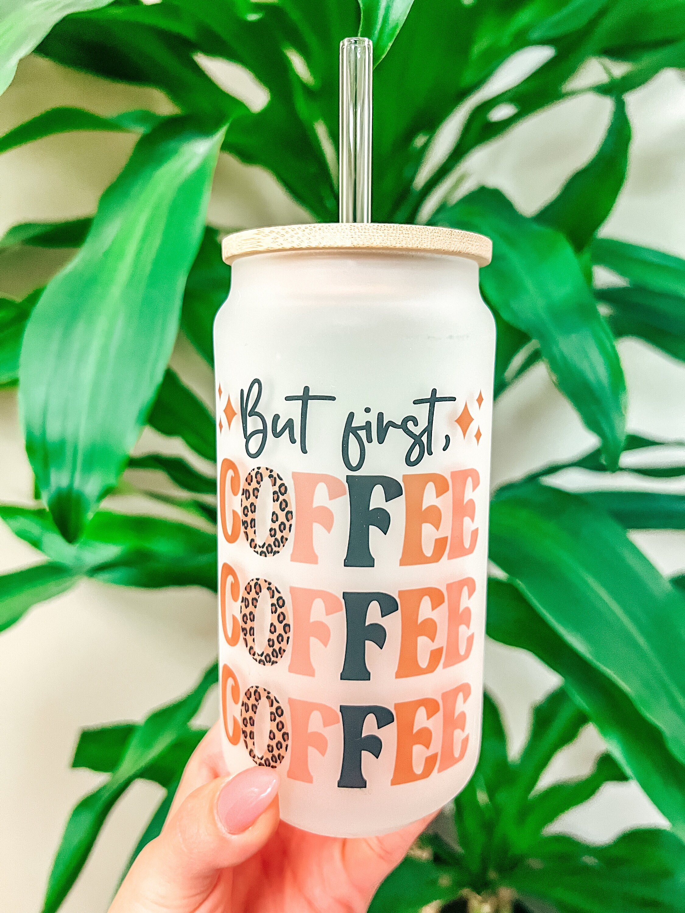 But First Coffee Beer Can Glass | Iced Coffee Glass | Gift For Her | Frosted Glass Can