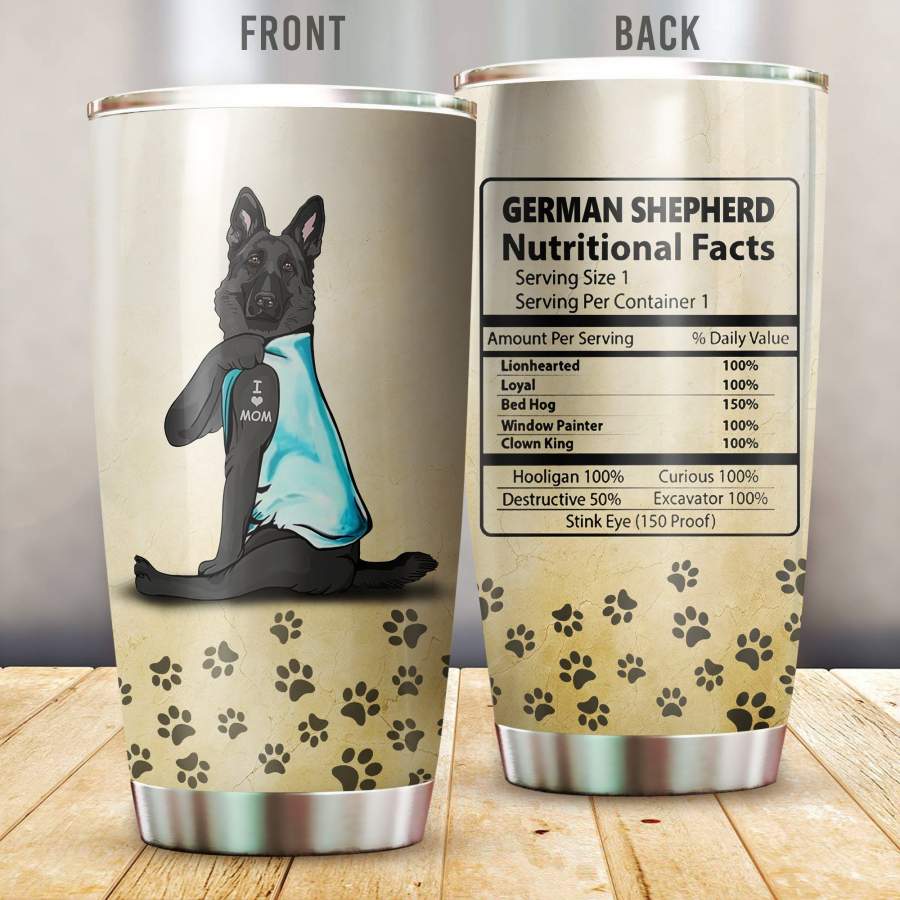 Black German Shepherd I Love Mom Stainless Steel Insulated Tumbler Cups