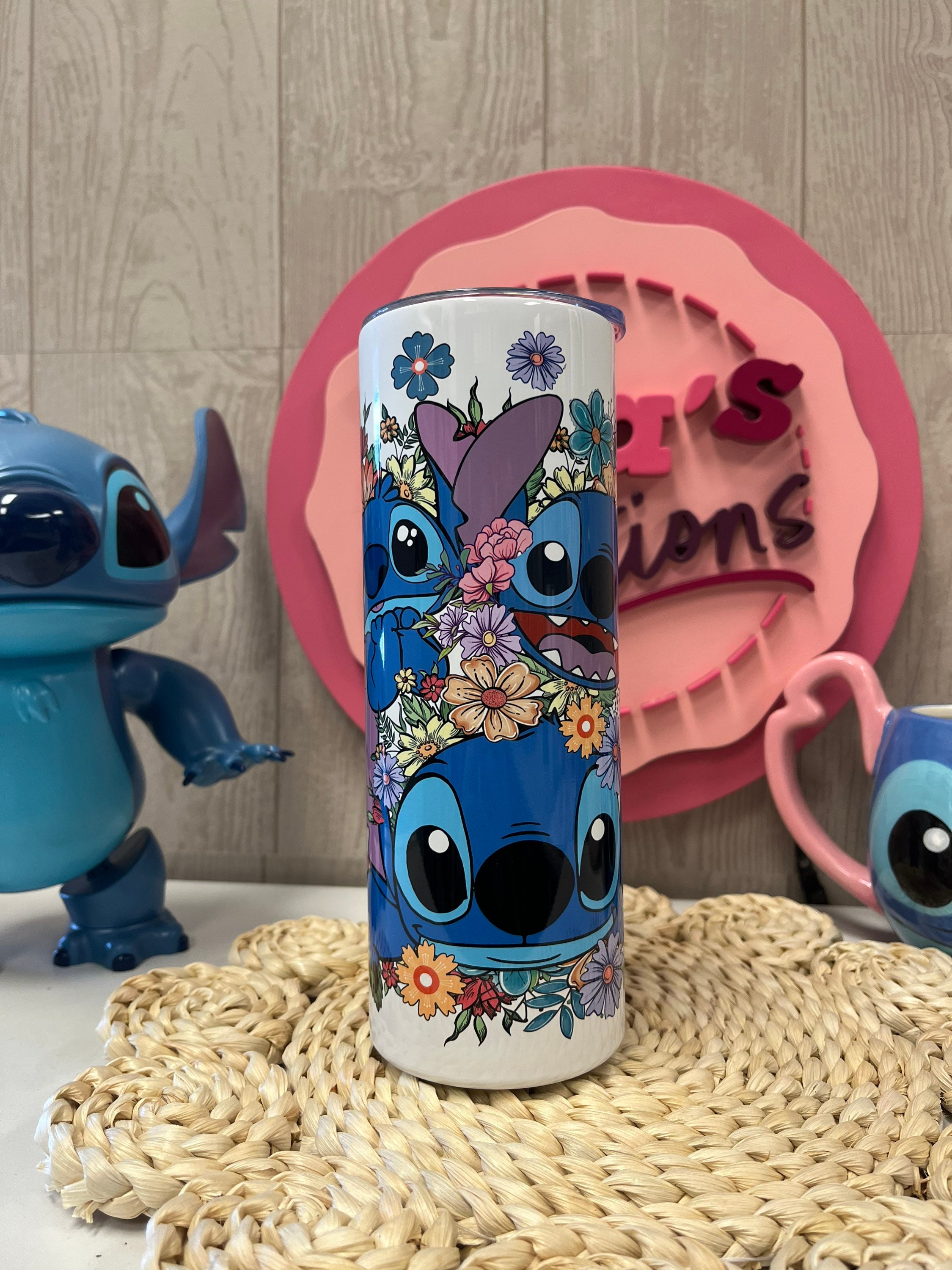 Stitch flower tumbler, Stitch custom tumbler, Stitch spring tumbler