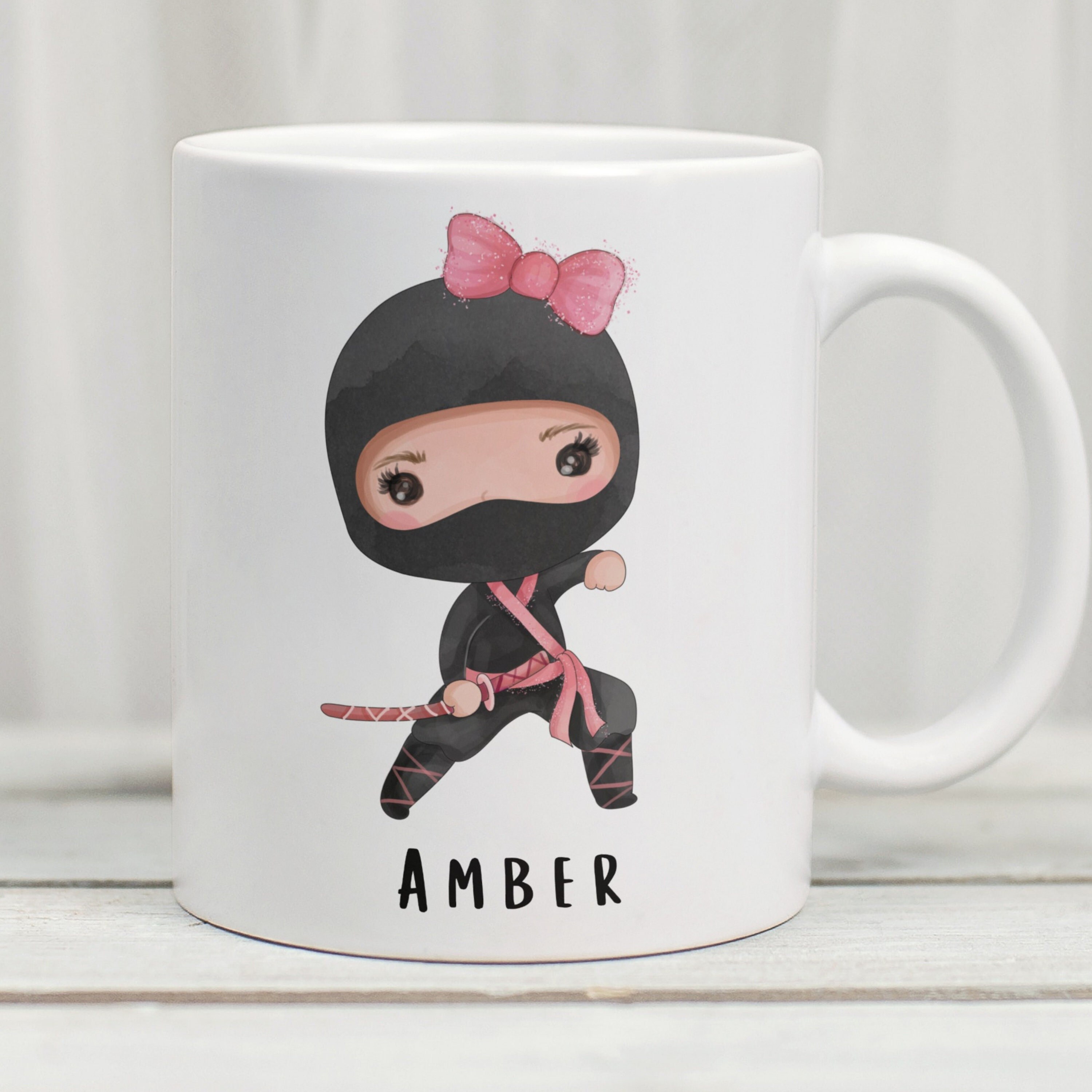 Personalised Ninja Mug, Personalised Children’s Mug, Cute Girls Mug, Girl Ninja Mug, Kawaii Mug, Little Girl’s Mug, Children’s Mug, Kids Mug