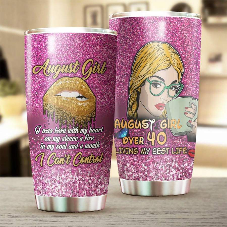 Happy 40th Birthday August Girl Stainless Steel Tumbler 20 Oz, Happy 40th Birthday August Stainless Steel Mug Birthday Gift