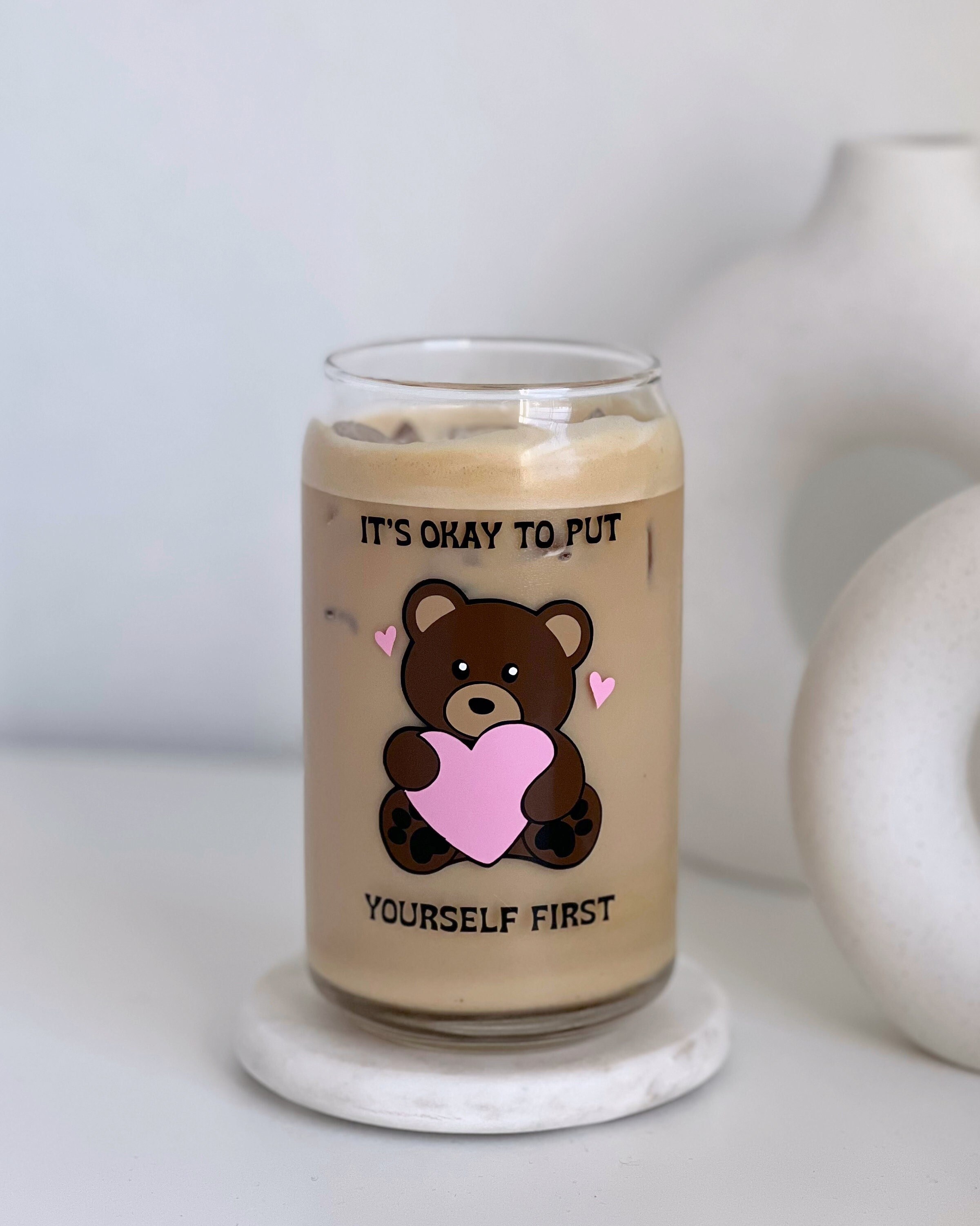 Put yourself first | Coffee Glass | Beer Pint Glass | 16 oz | Coffee Addicts | Morning Coffee | Iced Coffee | Valentines | Cupid | Love