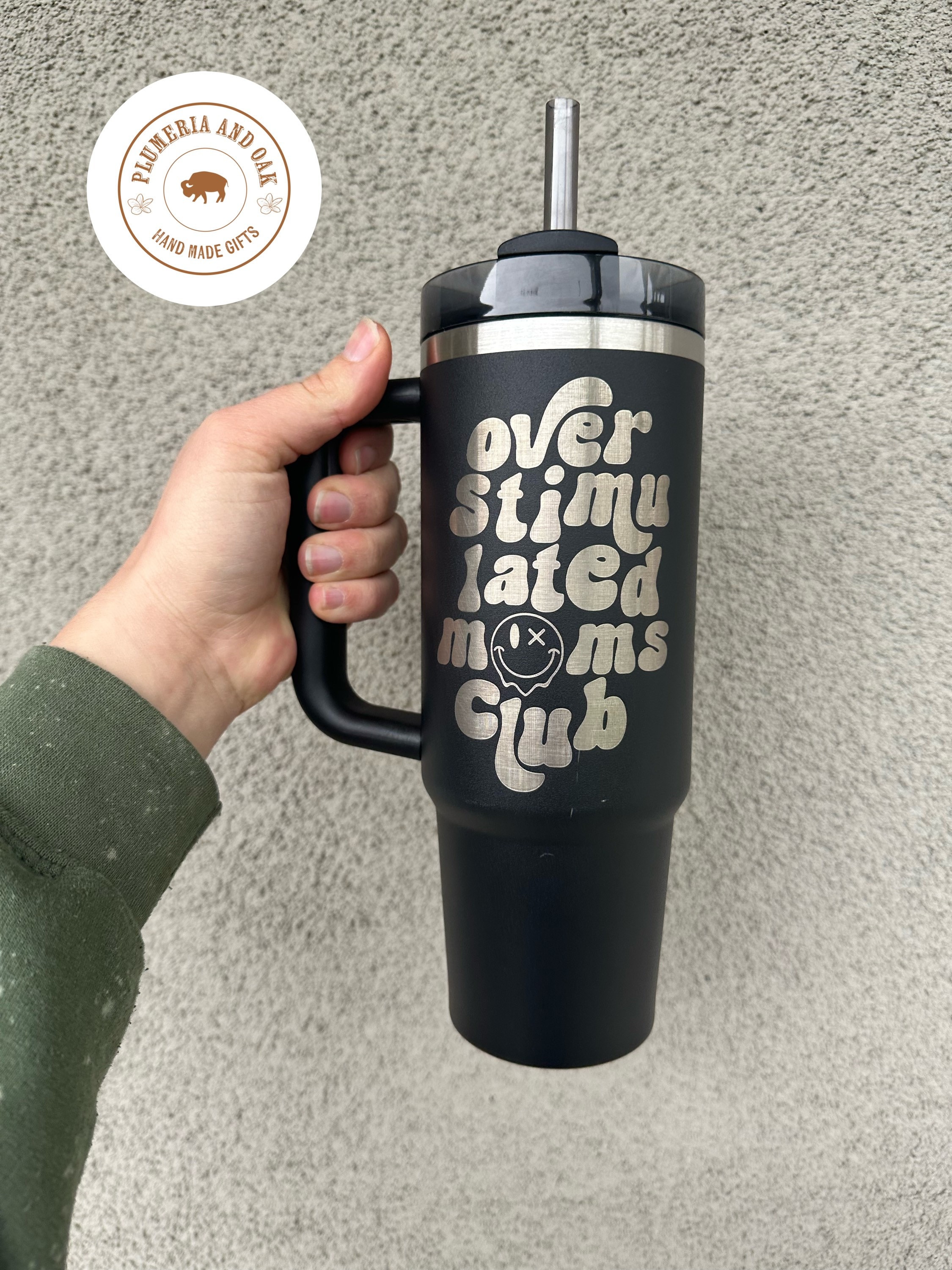 Overstimulated Moms Club, Engraved Tumbler, postpartum, retro tumbler, custom water bottle, 90s mom, mothers day gift cup, engraved mom gift