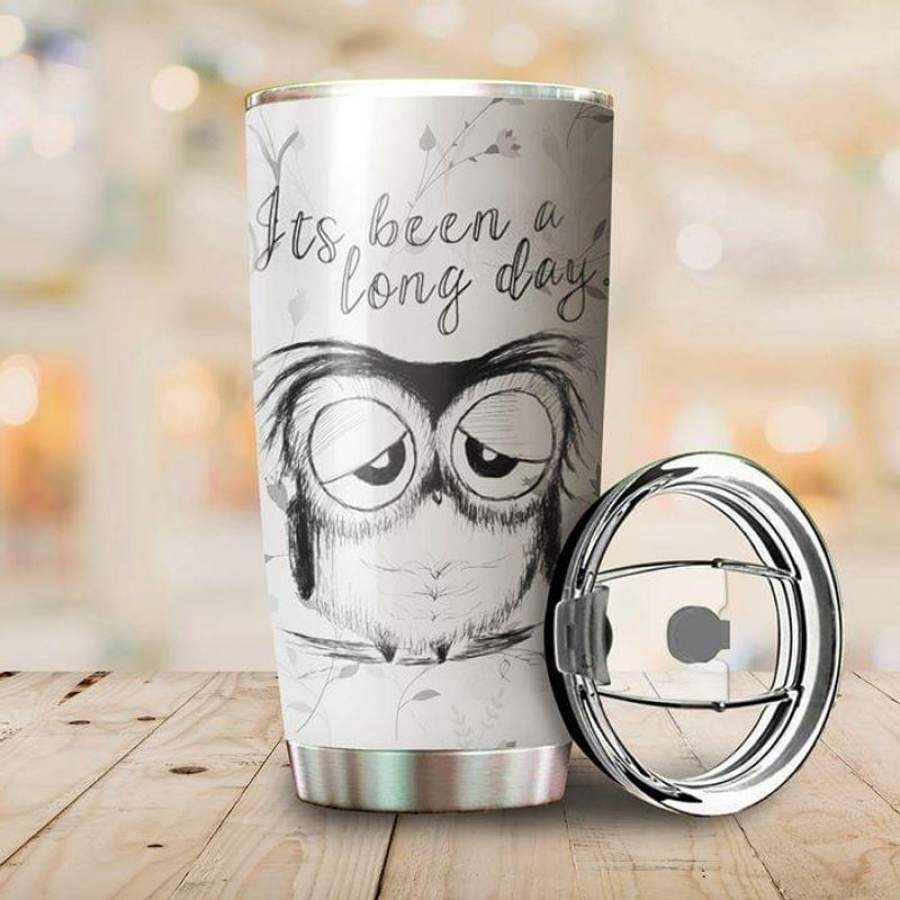 Owl Lovers Its Been A Long Day Black And White Stainless Steel Tumbler 20oz