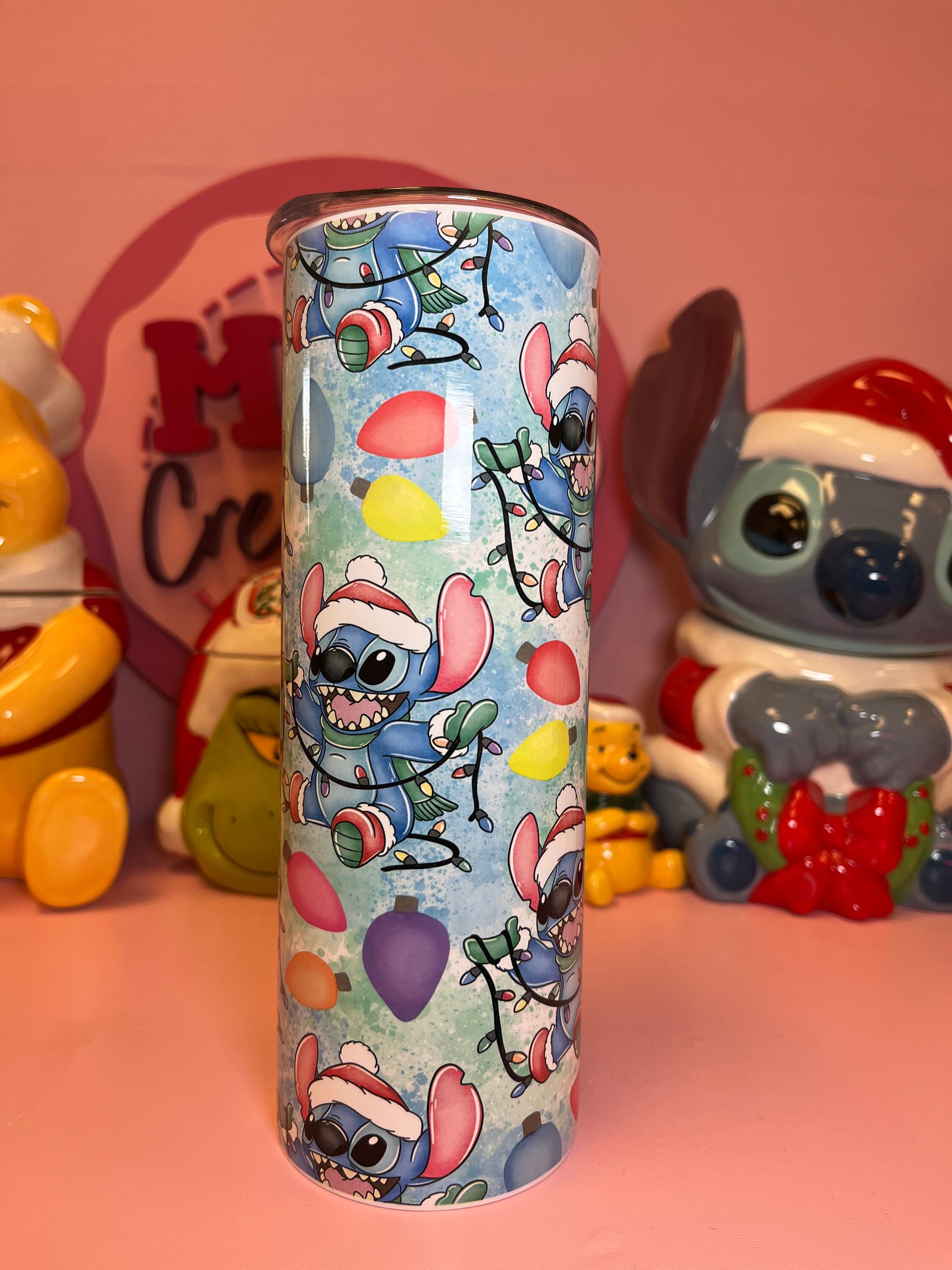 Stitch Christmas lights custom tumbler, Stitch Christmas tumbler