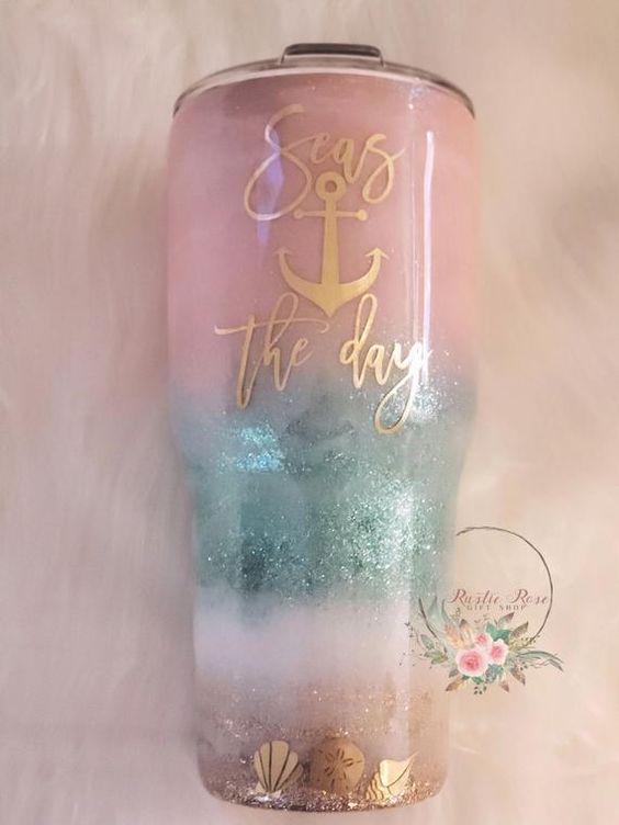 Beach Sunset Themed Glittered Tumbler