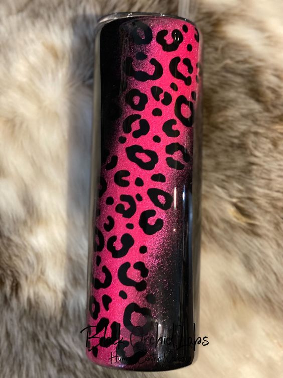 Pink Leopard Print Glitter Tumbler, Hot Pink Cheetah Tumbler