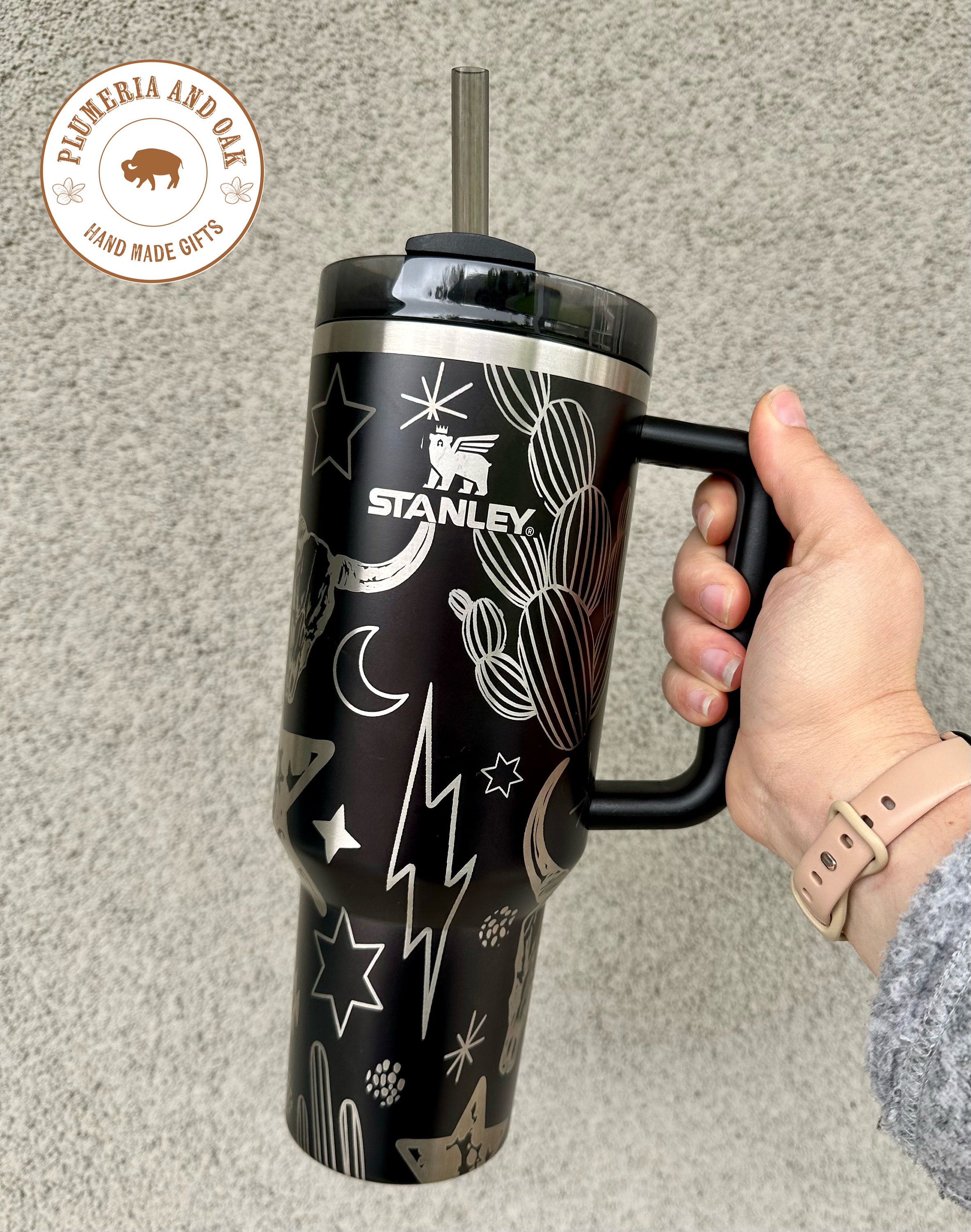 Engraved Tumbler, 40oz with handle, western cup, western mom, cow print tumbler, punchy, custom, southwest decor, longhorn, retro western