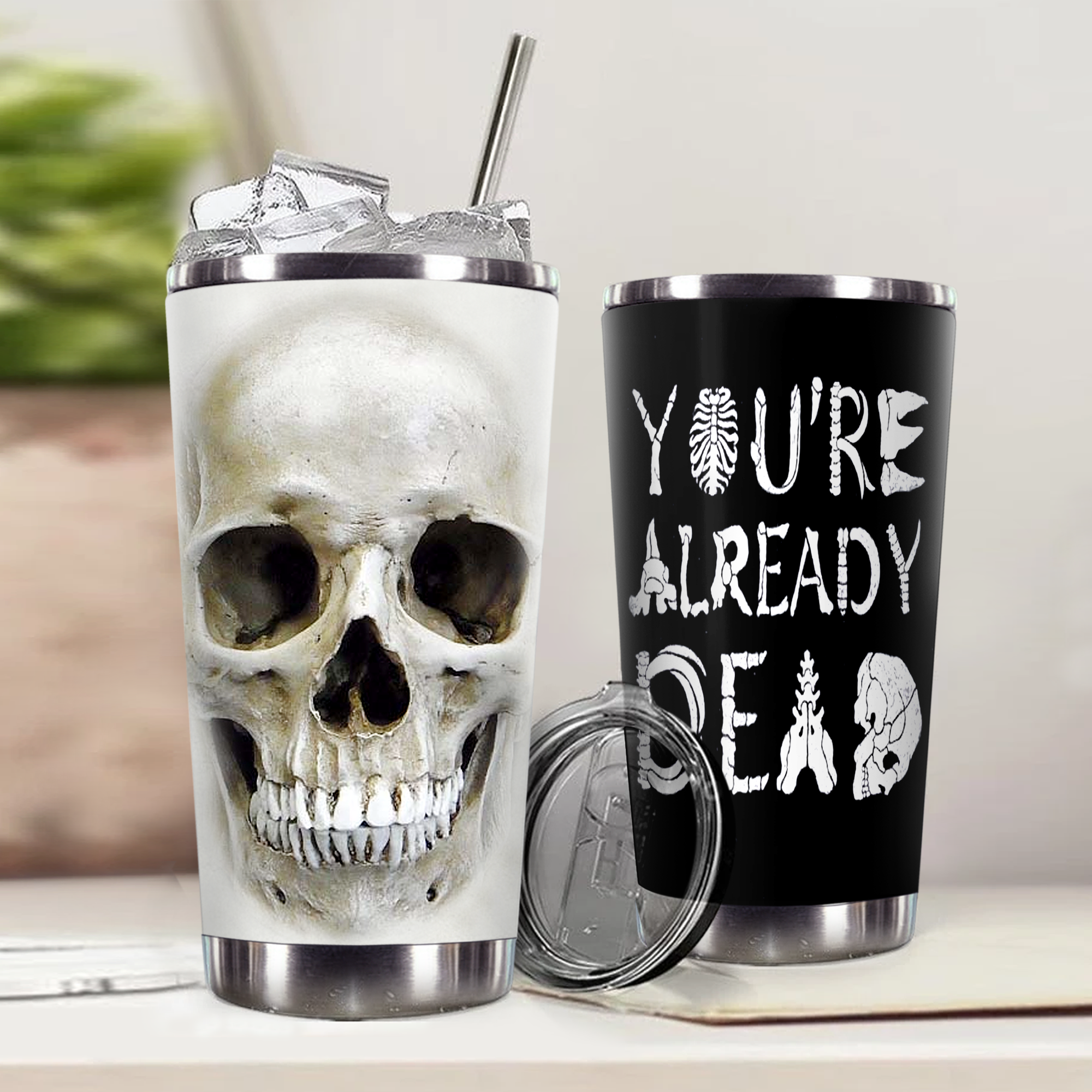 H-Lk Design Vacuum Insulated Tumbler – Skull 3D You’Re Already Dead