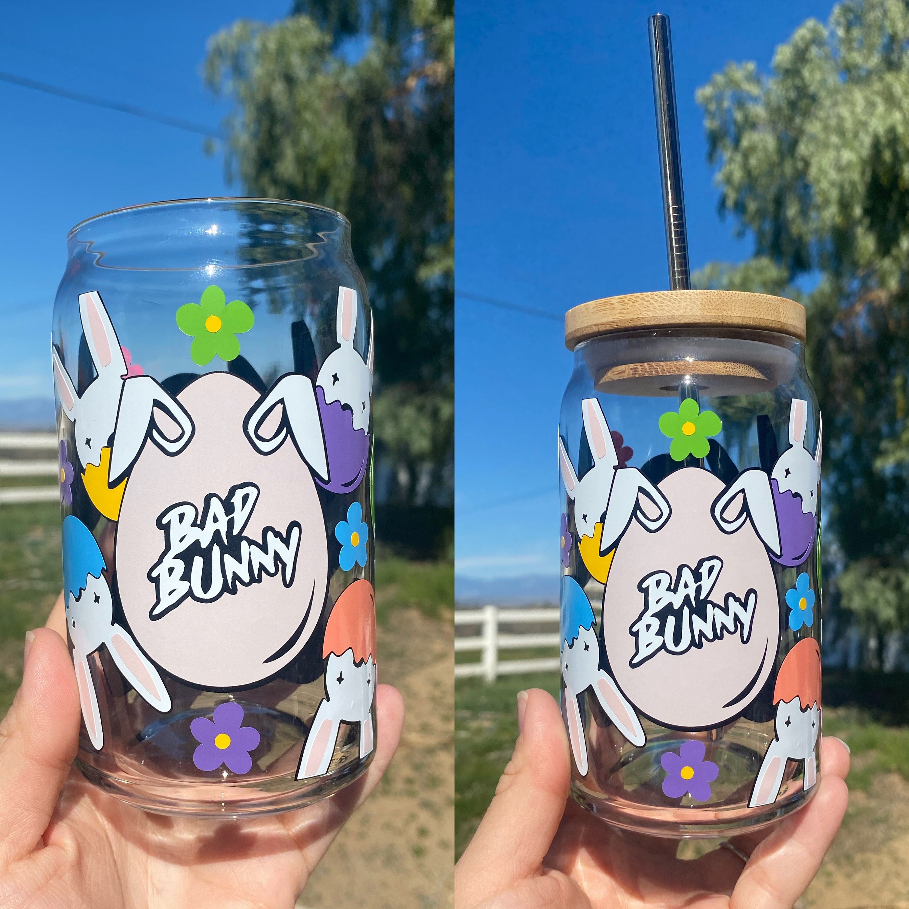 Bad Bunny Easter Beer Glass Can, Bad Bunny Cups, Easter Beer Glass Can, Bad Bunny Glass Cup, Iced Coffee Cup, Bad Bunny Logo