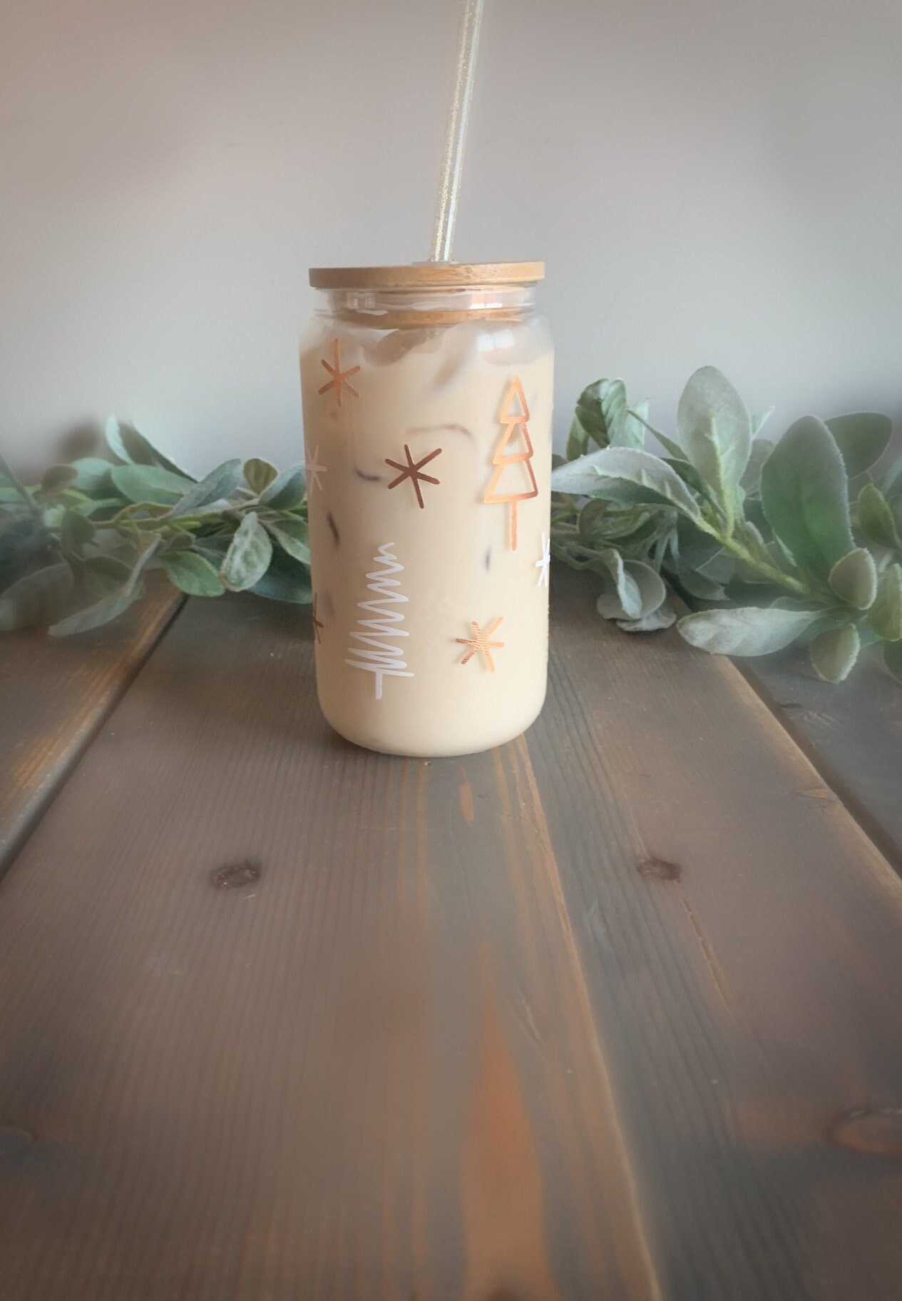 White and Copper Christmas cup/ Christmas tree cup/ Christmas glass/ Christmas gift