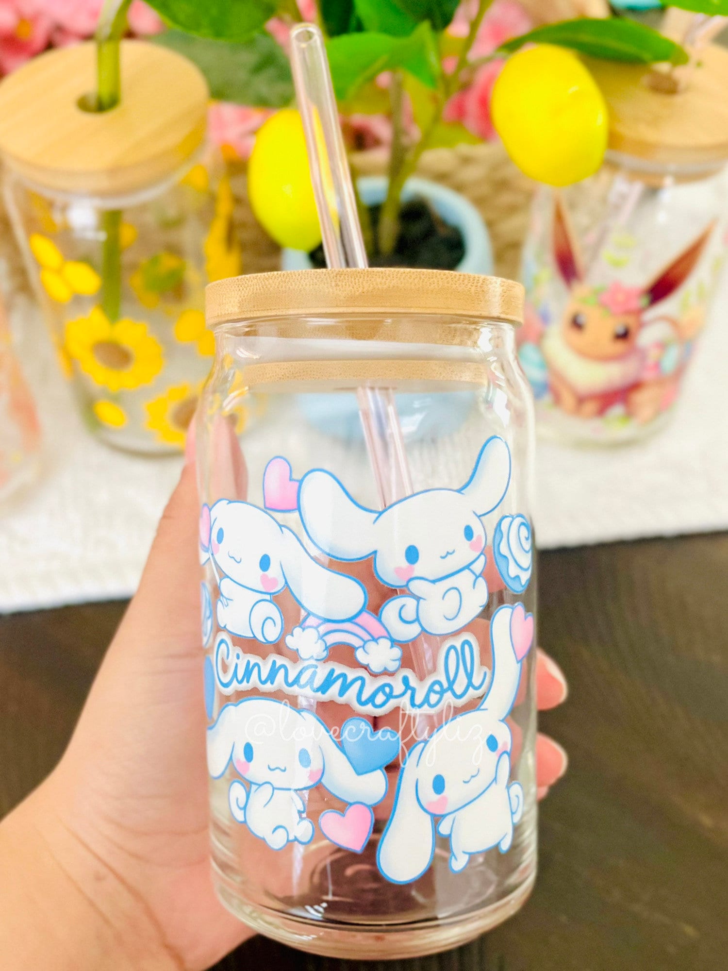 Cinnamon Roll 16 oz Beer Can Glass | Spring Cup | Self Love | Iced Coffee |Smoothie | Boho | Gift | Mom | HK |Kawaii Cat | Floral