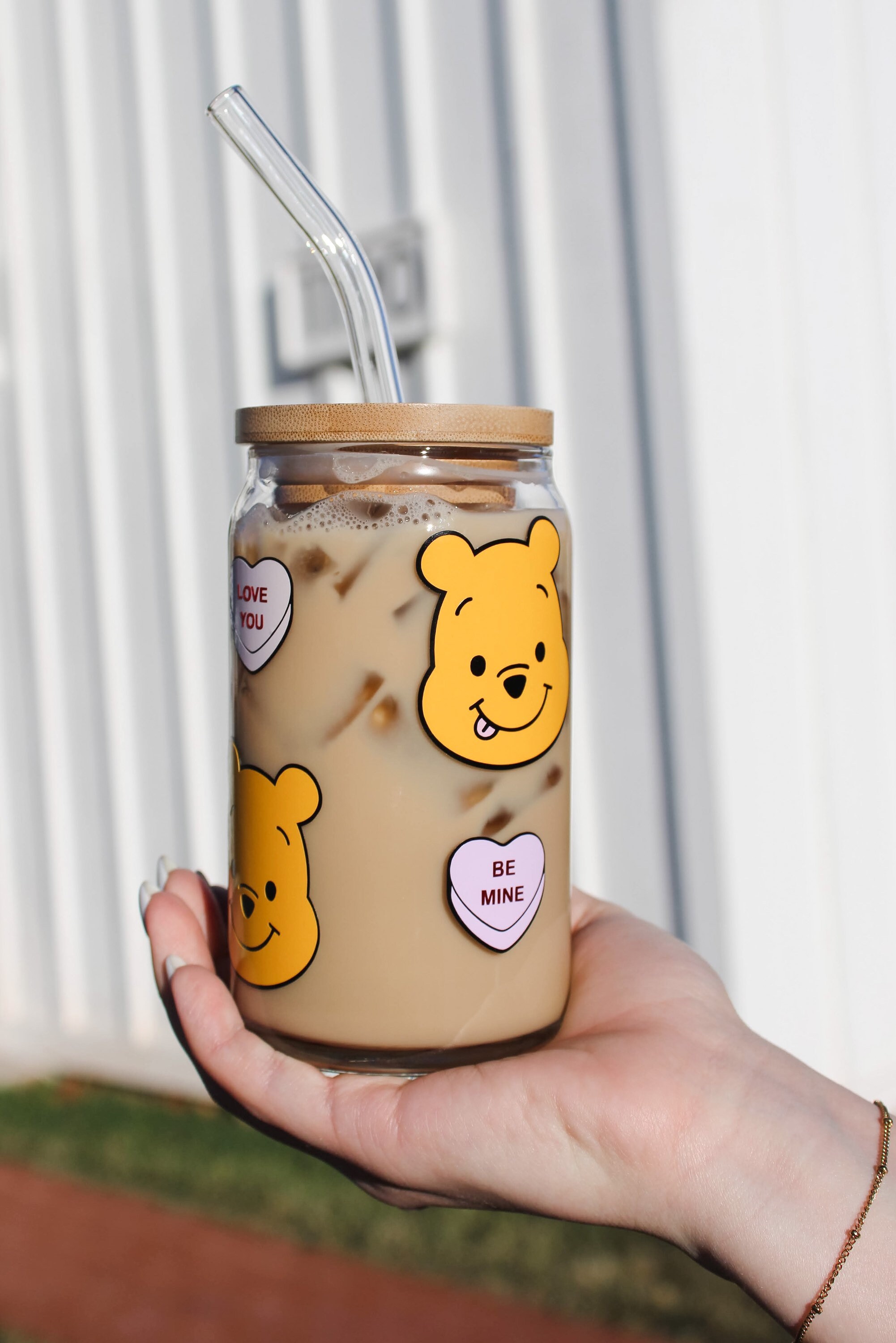 Disney Valentines Day Winnie the Pooh Cup – Beer Can Glass – Coffee Cup – Valentines Gift – For Her or Him – Conversation Hearts