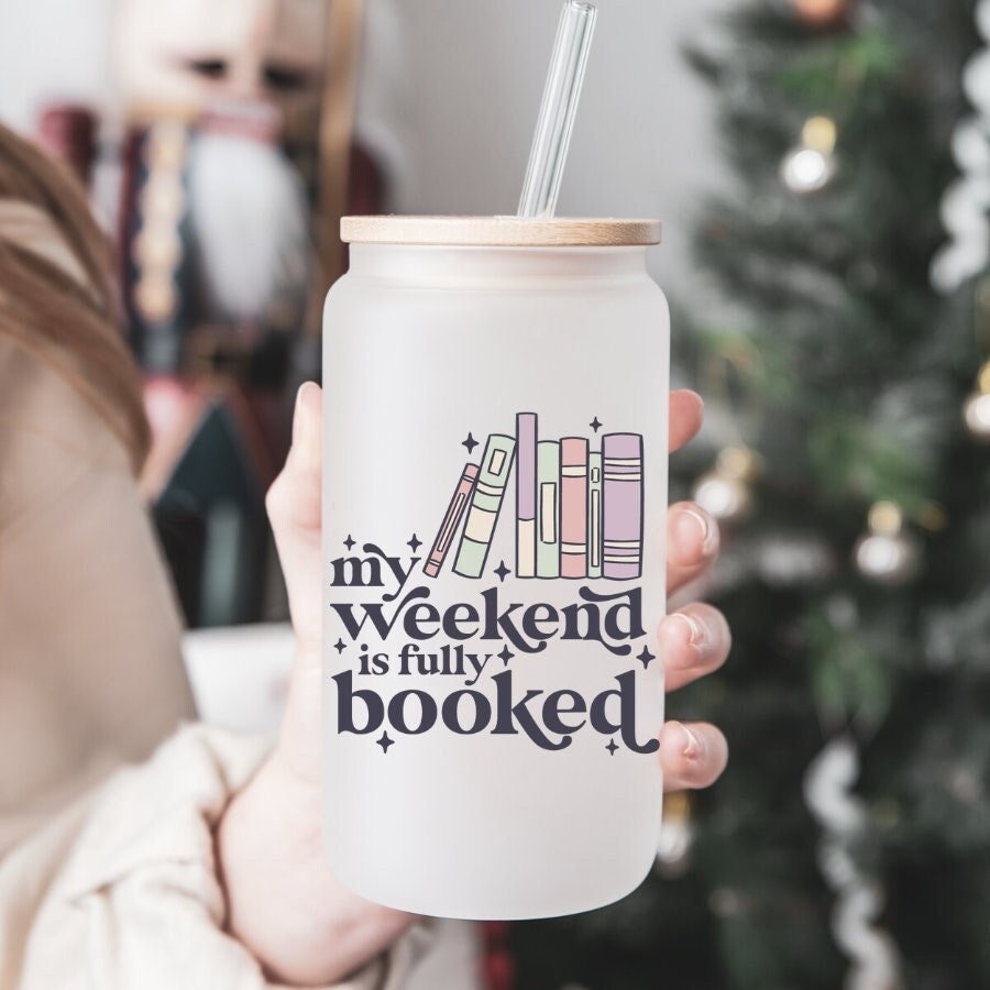 Book Lover Glass Can | Reading Coffee Glass | Gift for Book Lover | 16oz Libbey Glass | Coffee Glass | Book Lover Coffee Can | Gift for Her