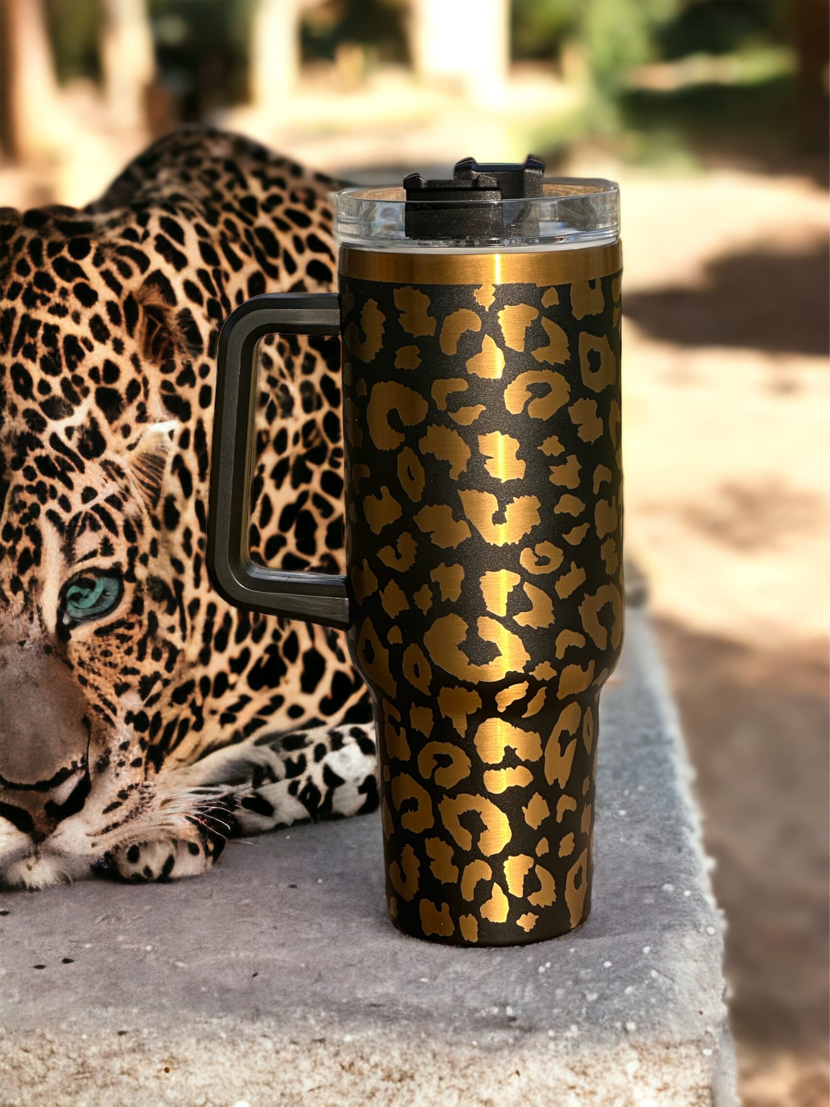 40oz Gold Engraved Leopard Tumbler