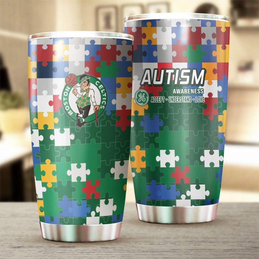 [Stainless Steel Tumbler 20 Oz] NBA101 Boston Celtics Stainless Steel Tumbler, Boston Celtics Steel Mug Autism Father Day gifts, Mother Day gift