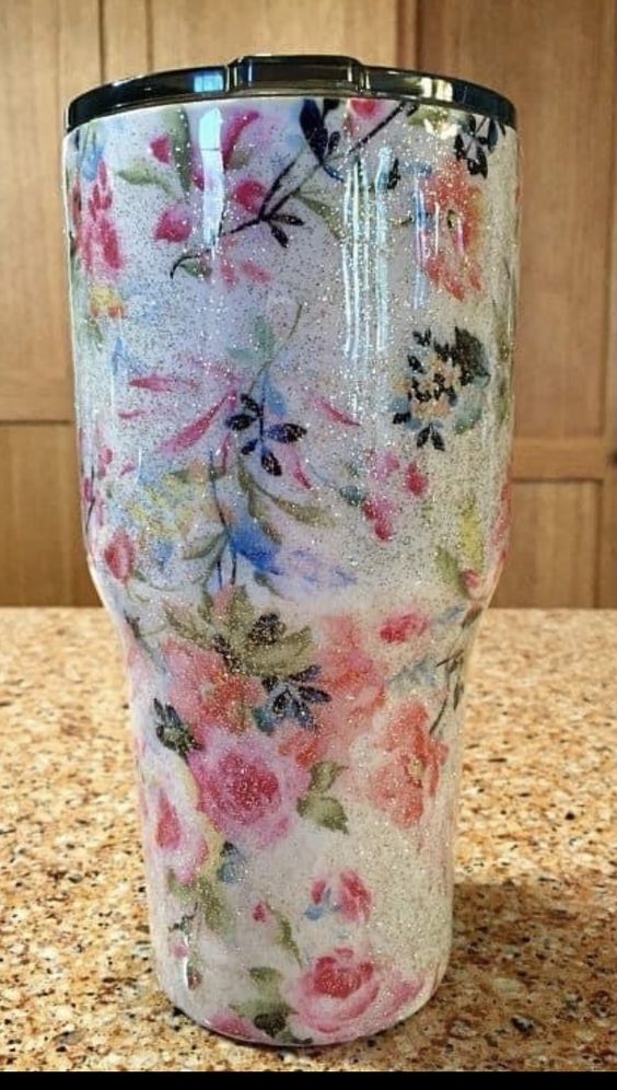 Full Waterslide Floral Glitter Tumbler