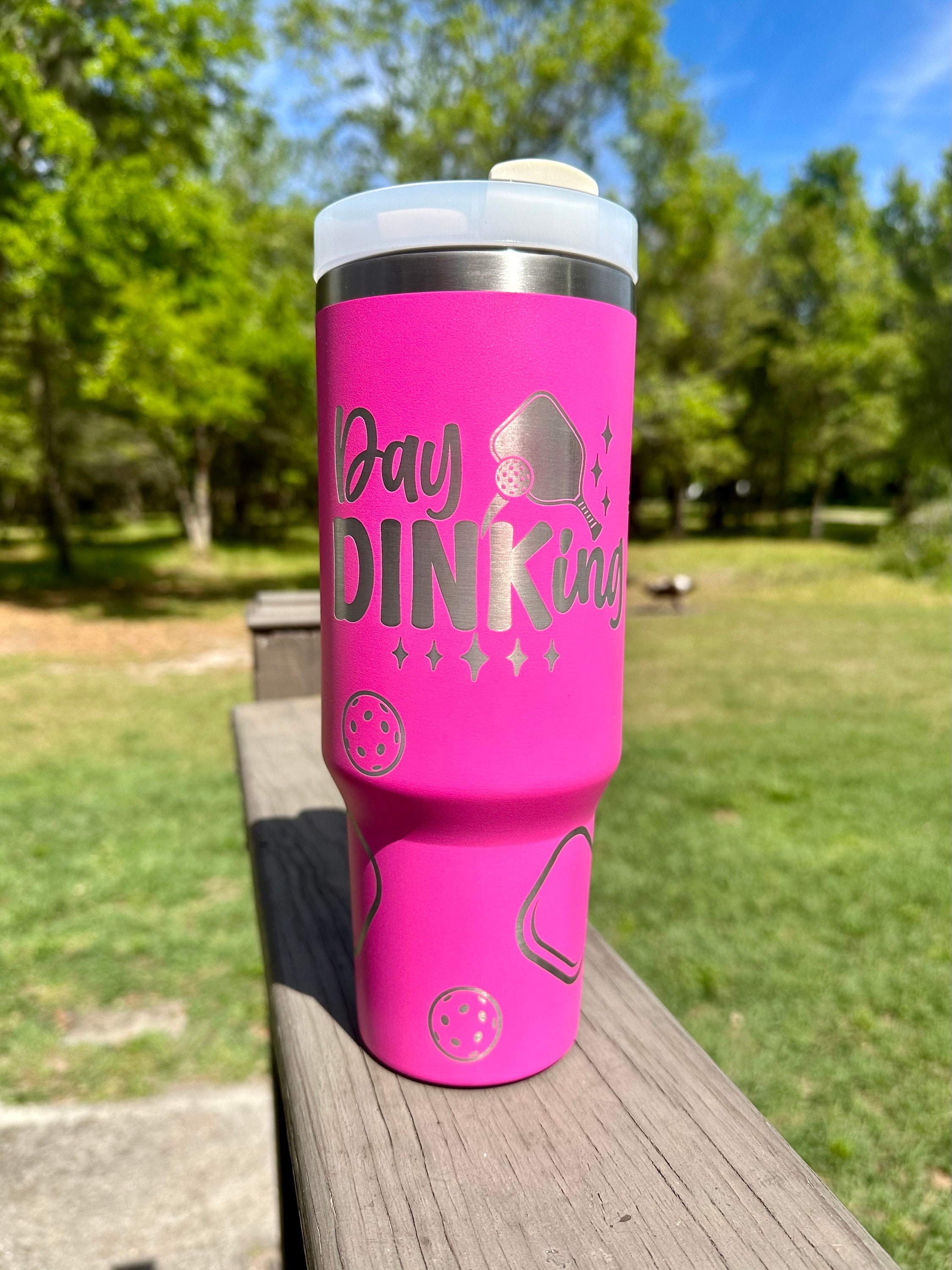 Pickleball | Day Drinking 40 oz Stainless Steel Insulated Tumbler with Handle, Laser Engraved tumbler