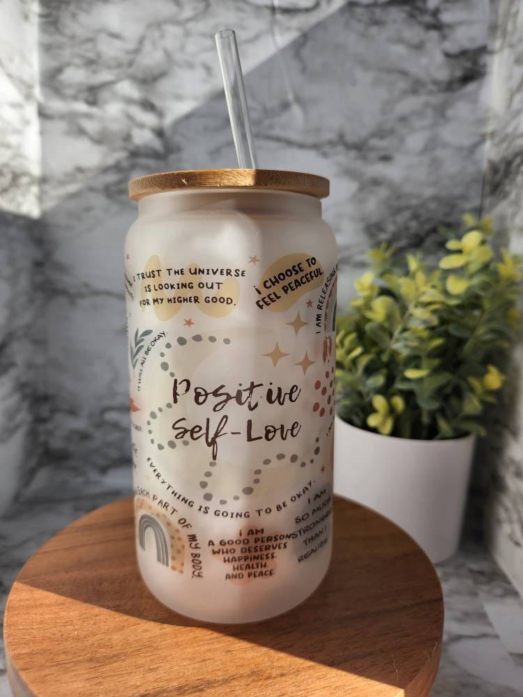 Affirmation iced coffee cup, motivational cup, Iced Coffee Cup , Glass Can , Glass Cup with Lid and Straw , Gifts for Women,coffee aesthetic