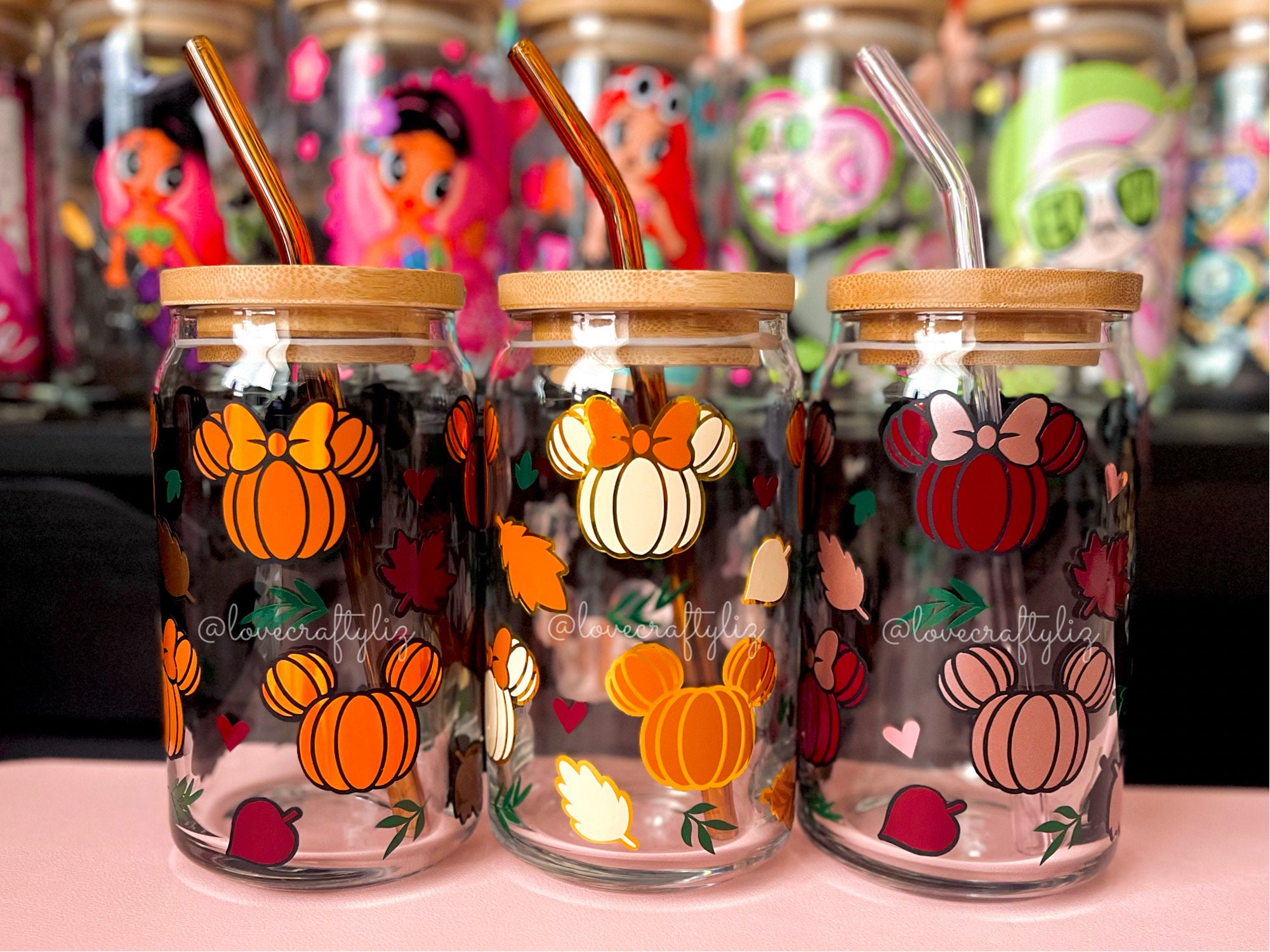 Minnie Mouse Halloween Fall Pumpkins 16 oz Beer Can Glass | Halloween Soda Can Glass | Mickey | Disney Libbey Cup | Coffee Glass |Autumn