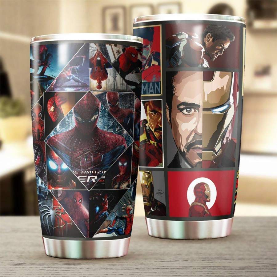 [Stainless Steel Tumbler 20 Oz] Iron Man Mix Spider Man Stainless Steel Tumbler, Iron Man Mix Spider Man Stainless Steel Mug Movie