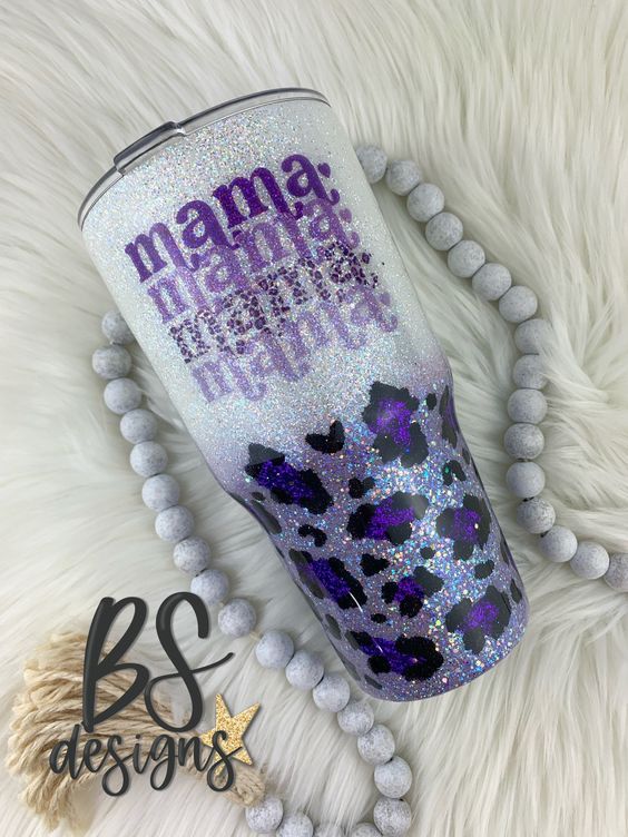 Purple Leopard Glitter Epoxy Tumbler, Customized Cup, Personalized Tumbler