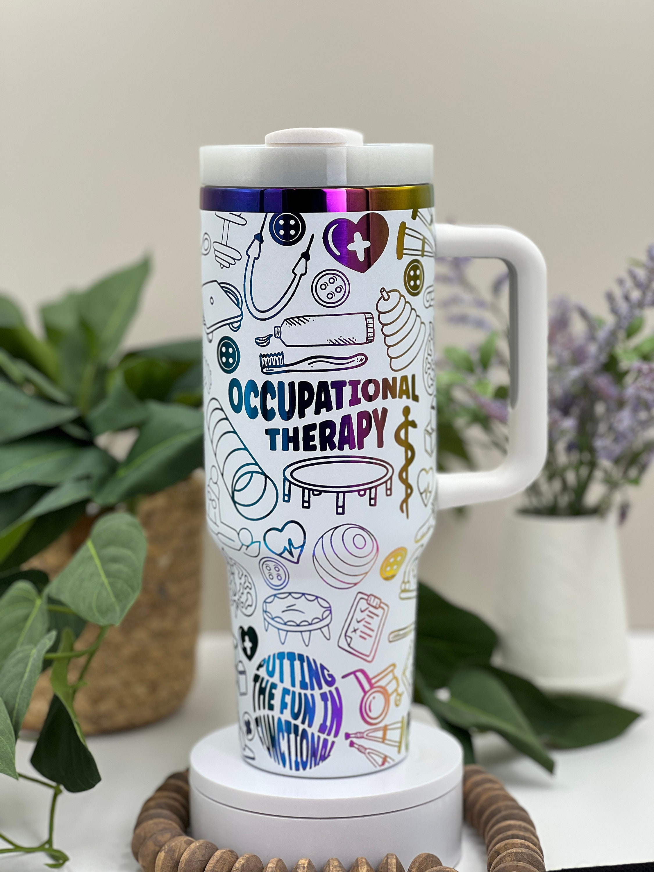 Occupational Therapy Laser Engraved 40oz Tumbler with Handle Lid and Straw, Custom Engraved Seamless Tumbler, Double Wall Insulated Cup