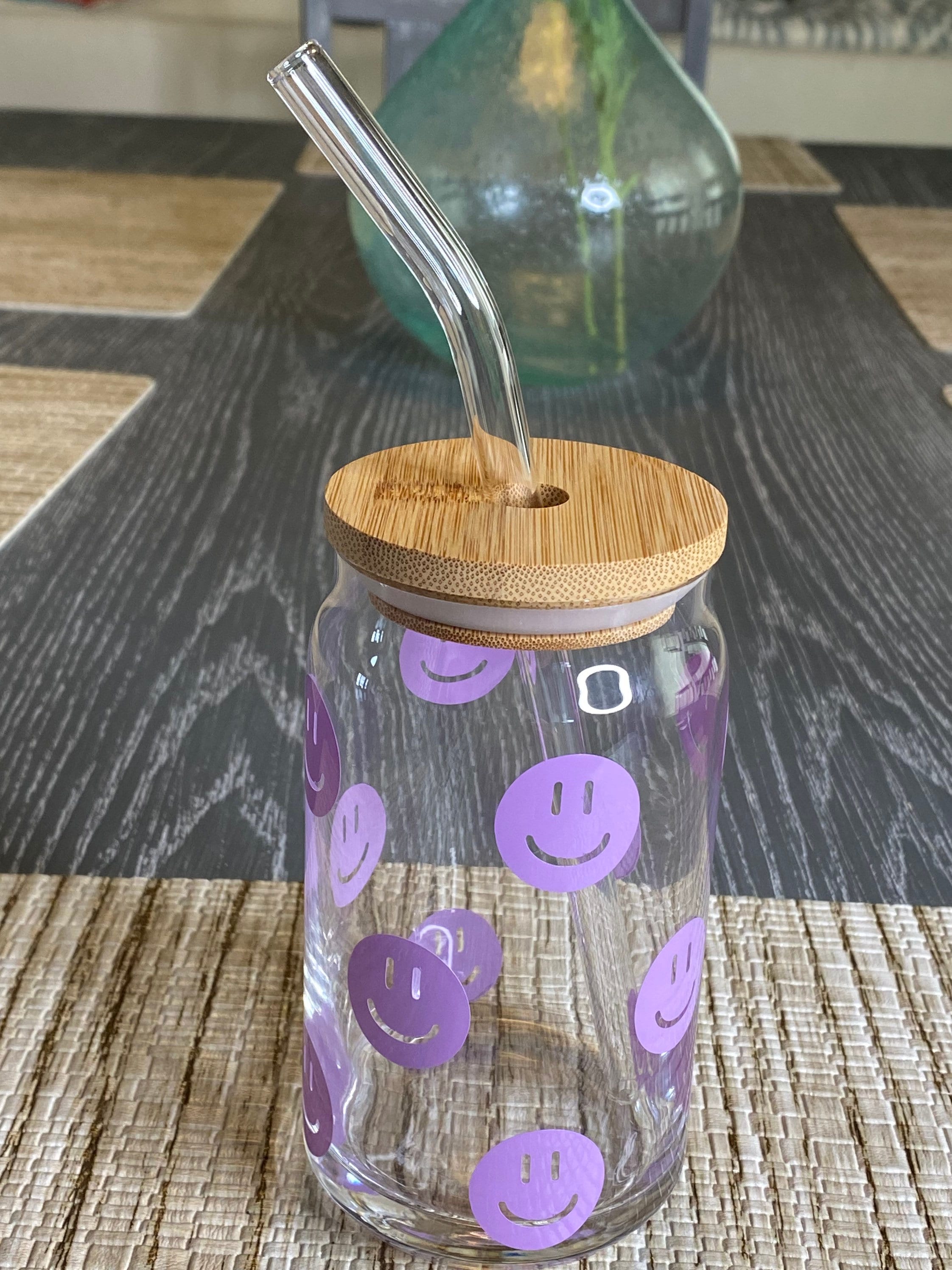 Light Purple Smiley Soda Can Glass