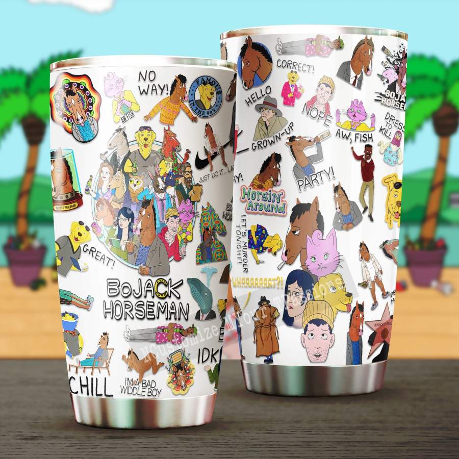 Bojack Horseman Stickers Steel Mug Stainless Steel Tumbler Cup, Bojack Horseman Stickers Steel Tumbler, Bojack Horseman Stickers Pattern Steel Mug