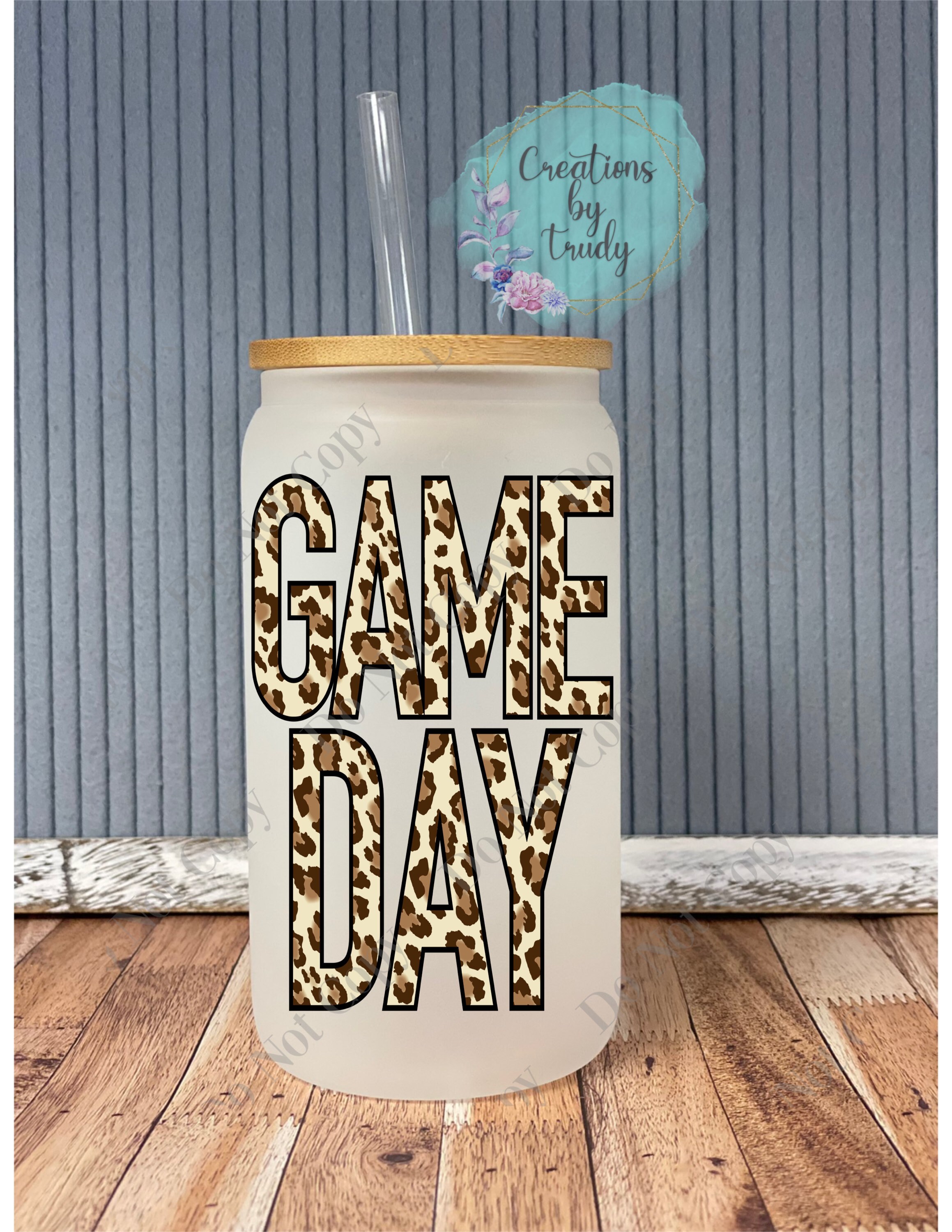 Game day- frosted can shaped glass with lid and straw