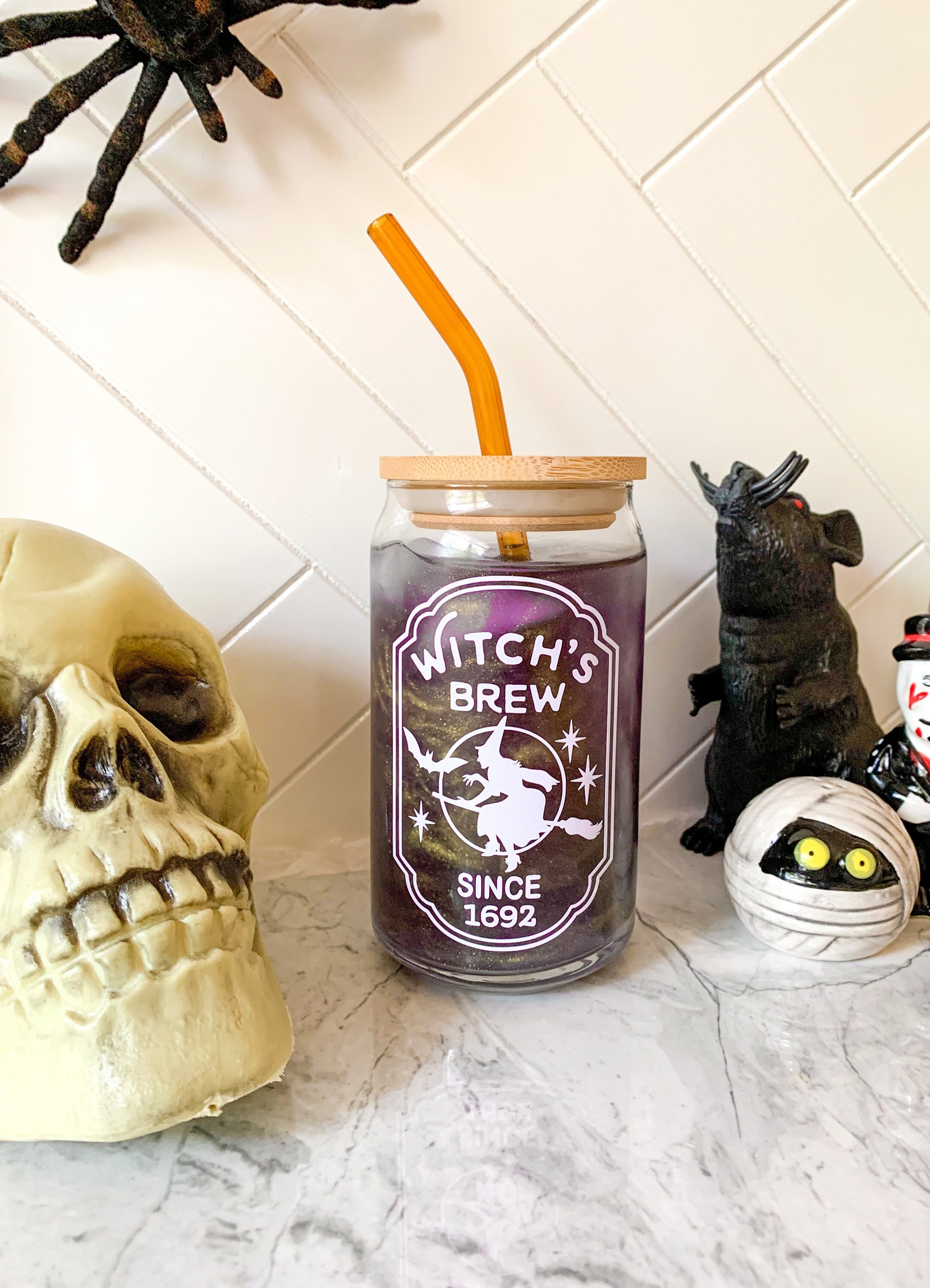 Witch’s Brew Glass Cup | Halloween Can Glass | Witches Brew Cup | Halloween Can Glass | Witch Cup | Witch Halloween Decor | Witch Coffee Cup