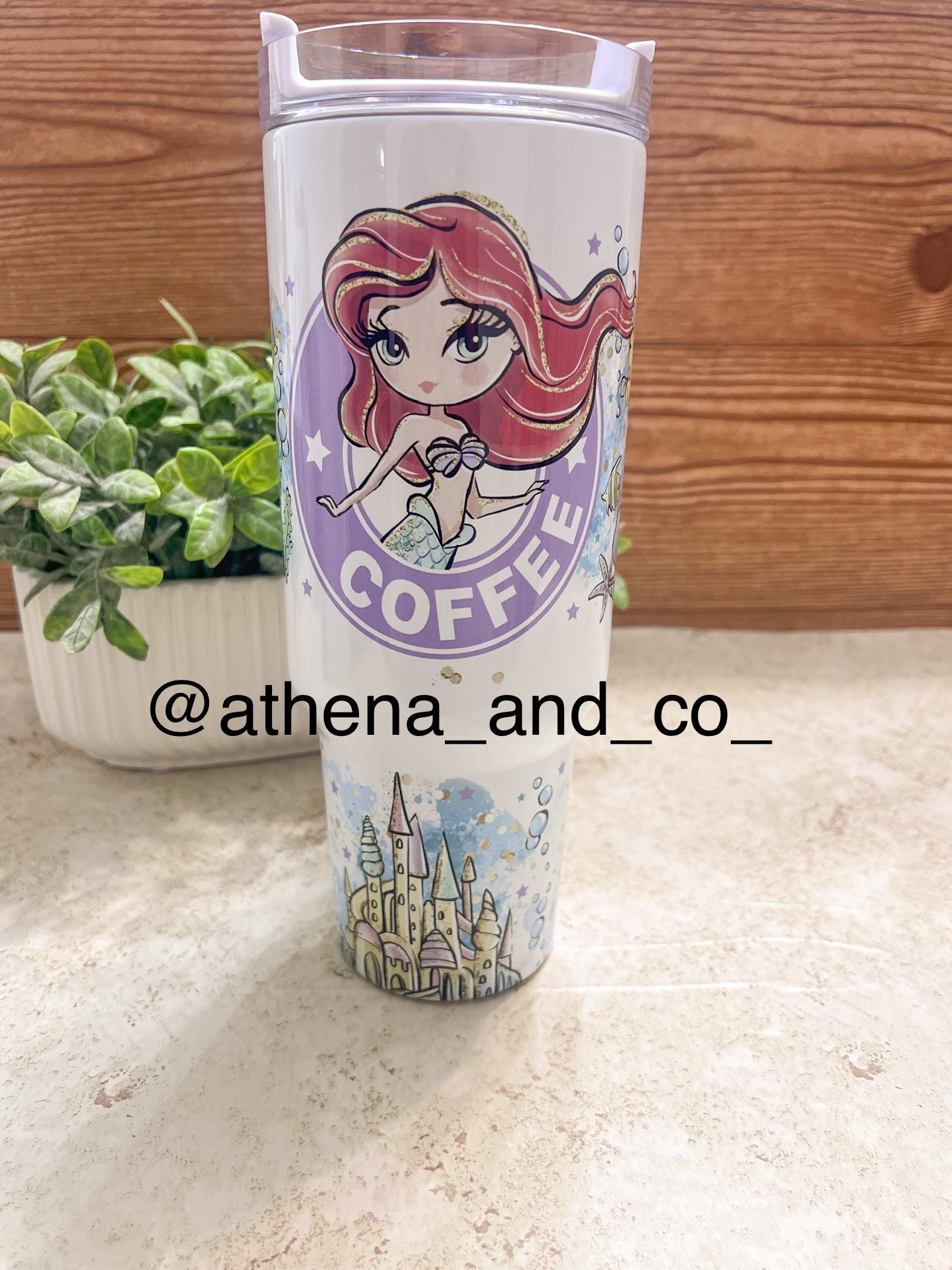 Mermaid 40 oz tumbler| mermaid| 40 oz tumbler| travel mug | 40 oz tumbler with handle| Magic park Princess