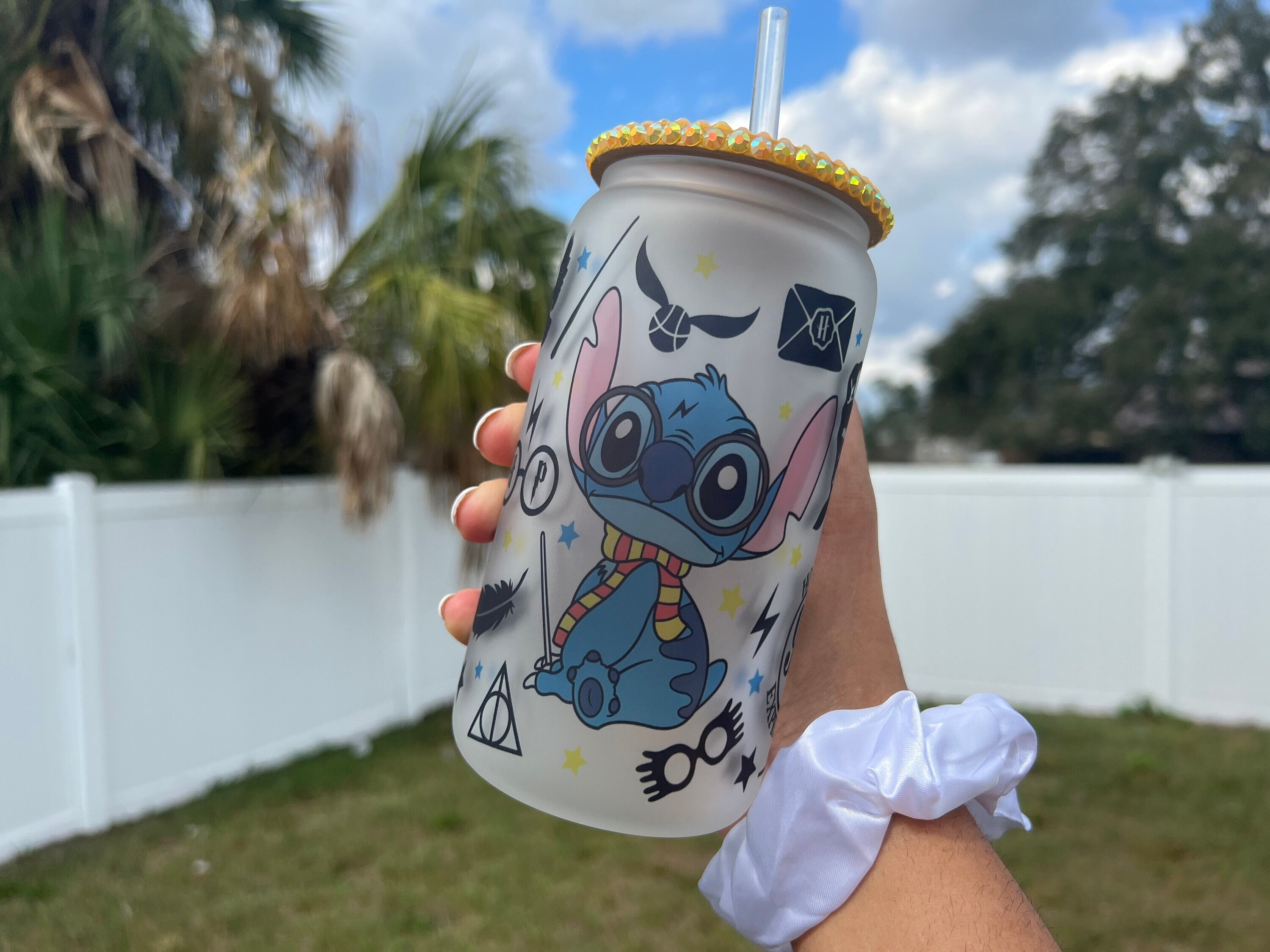 Cute Magic Stitch 16 Oz Frosted Beer Can Glass Cup, Stitch Cute Cups, Rhinestone Lids, Aesthetic Glass Cups, Personalized Cups, Gift Ideas