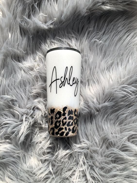 Leopard Print Tumbler, White Glitter Tumbler