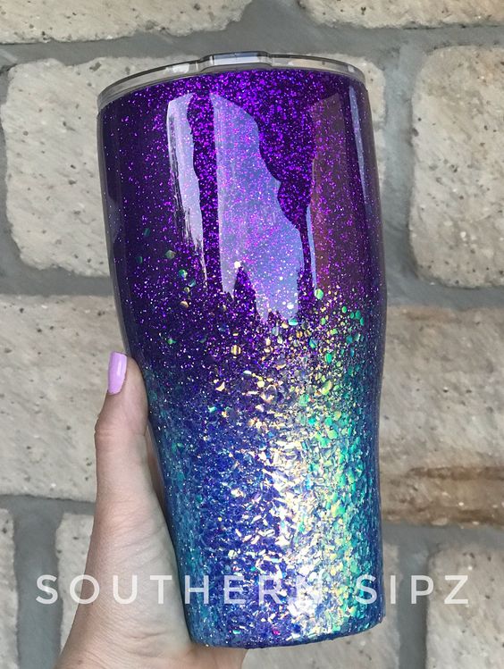 Custom Tumbler, Glitter Tumbler, Purple And Blue Tumbler