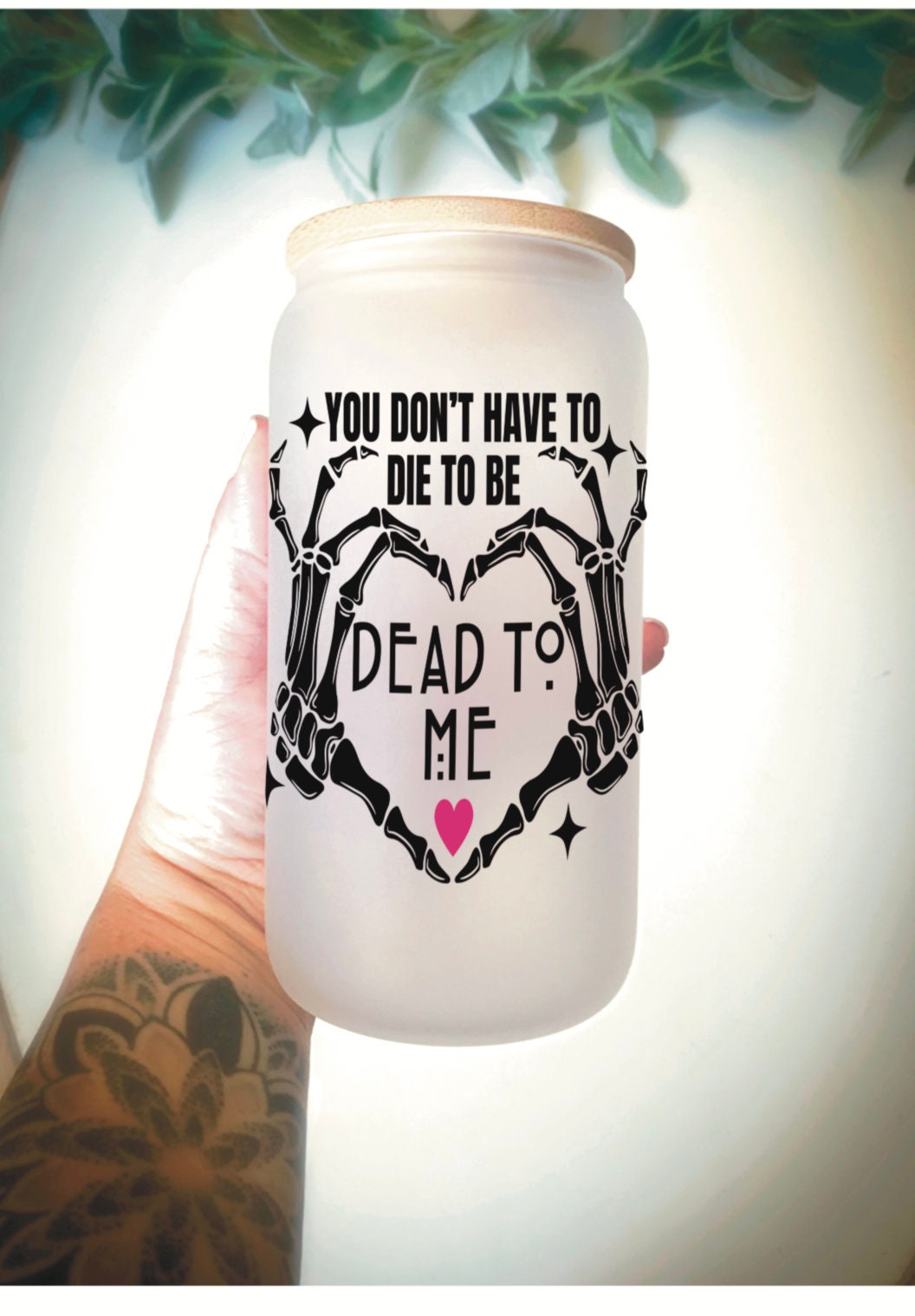 Dead to me tumbler/ Libbey cup/Floral Skeleton beer can cup/ skull tumbler/ skull cup