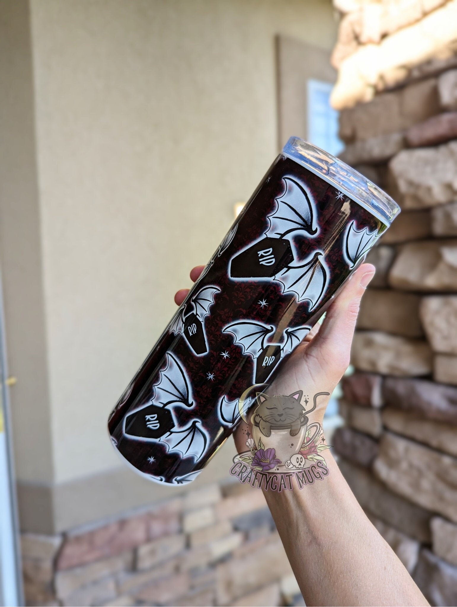 Coffin Bats Halloween Tumbler | Spooky Travel Mug | Coffin Tumbler | Bats Tumbler