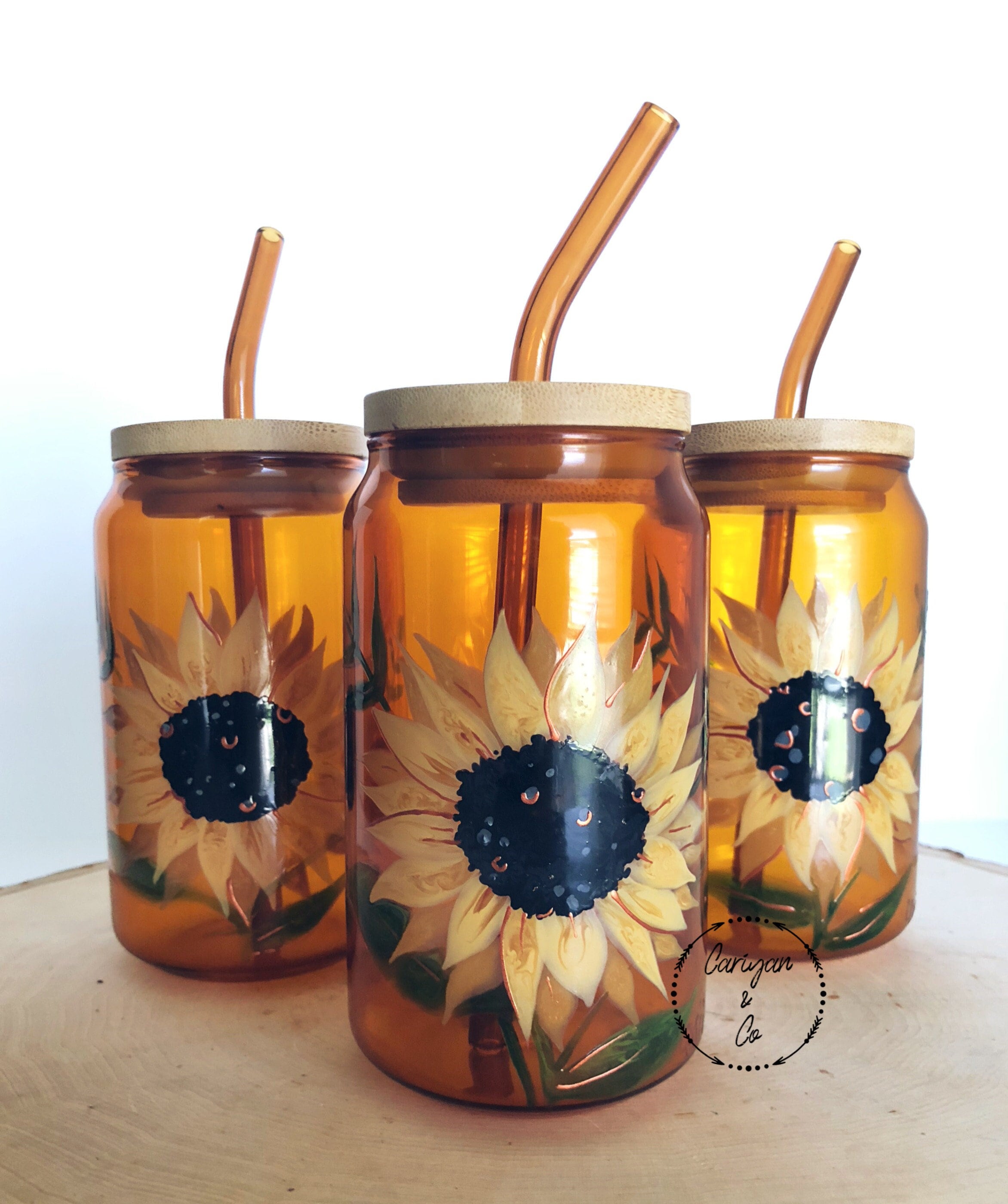 Hand Painted Sunflower Glass Tumbler