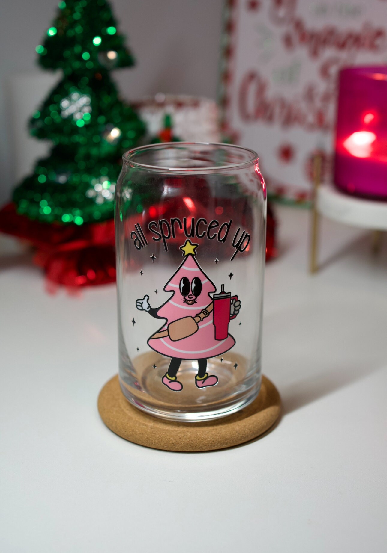 All Spruced Up Cup | Christmas Cup | Holiday Cup | Coffee Glass | Iced Coffee Glass | Glass Can | Cute Cup | Trendy Glass Cup