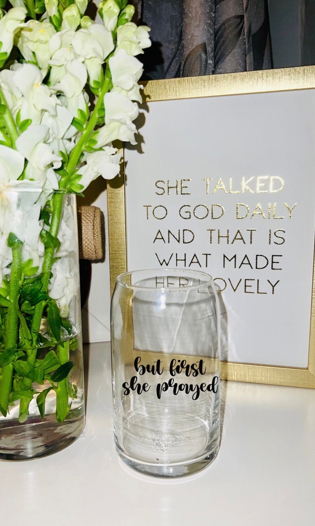 But first She Prayed glass can | Christian glass can | aesthetic glass can | glass can | faith based glass can