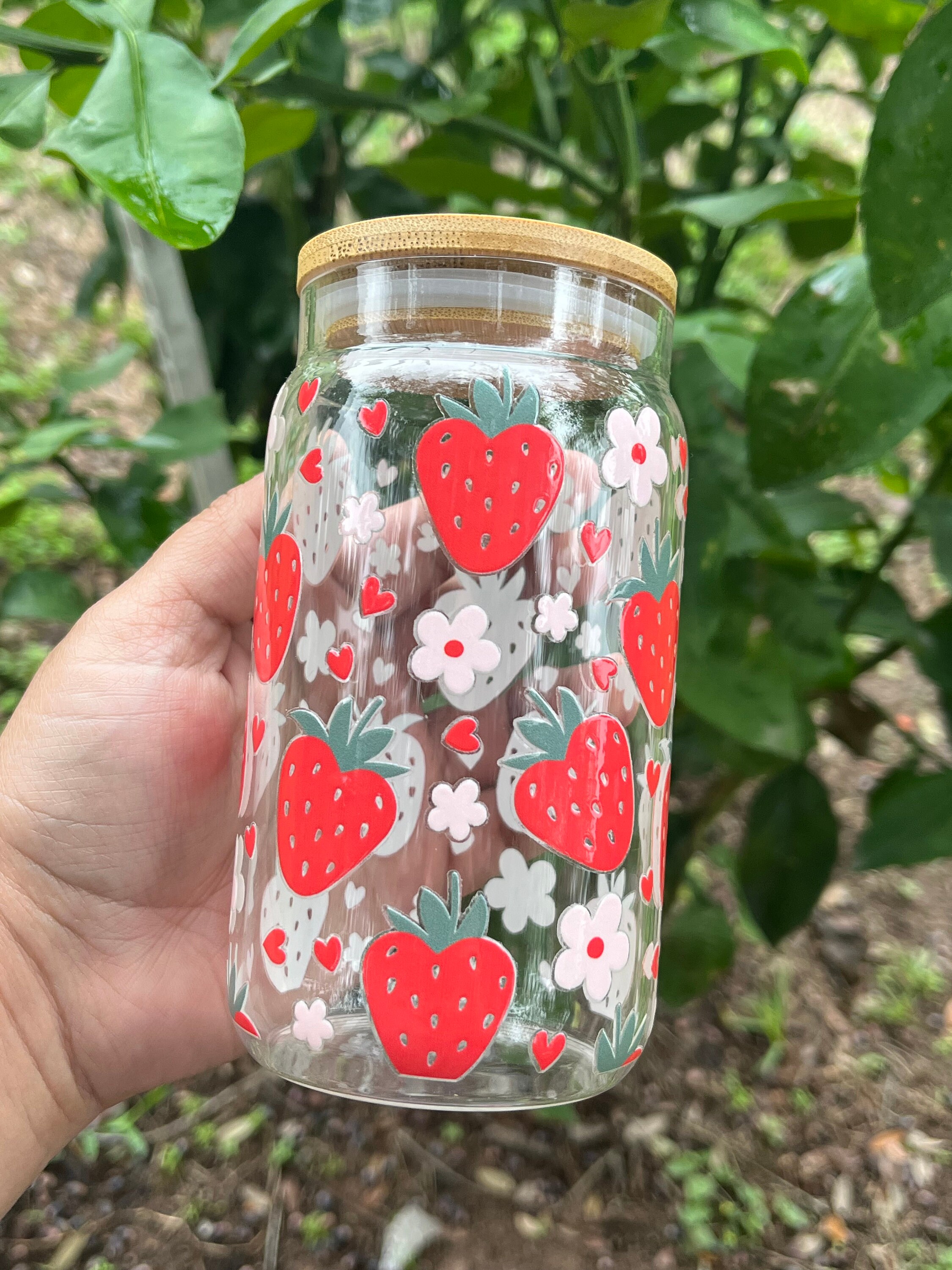 Strawberry Gifts, Strawberry Glass Cup, Strawberry Beer Can Glass, Strawberry Lovers, Strawberry Glass Tumbler With Straw