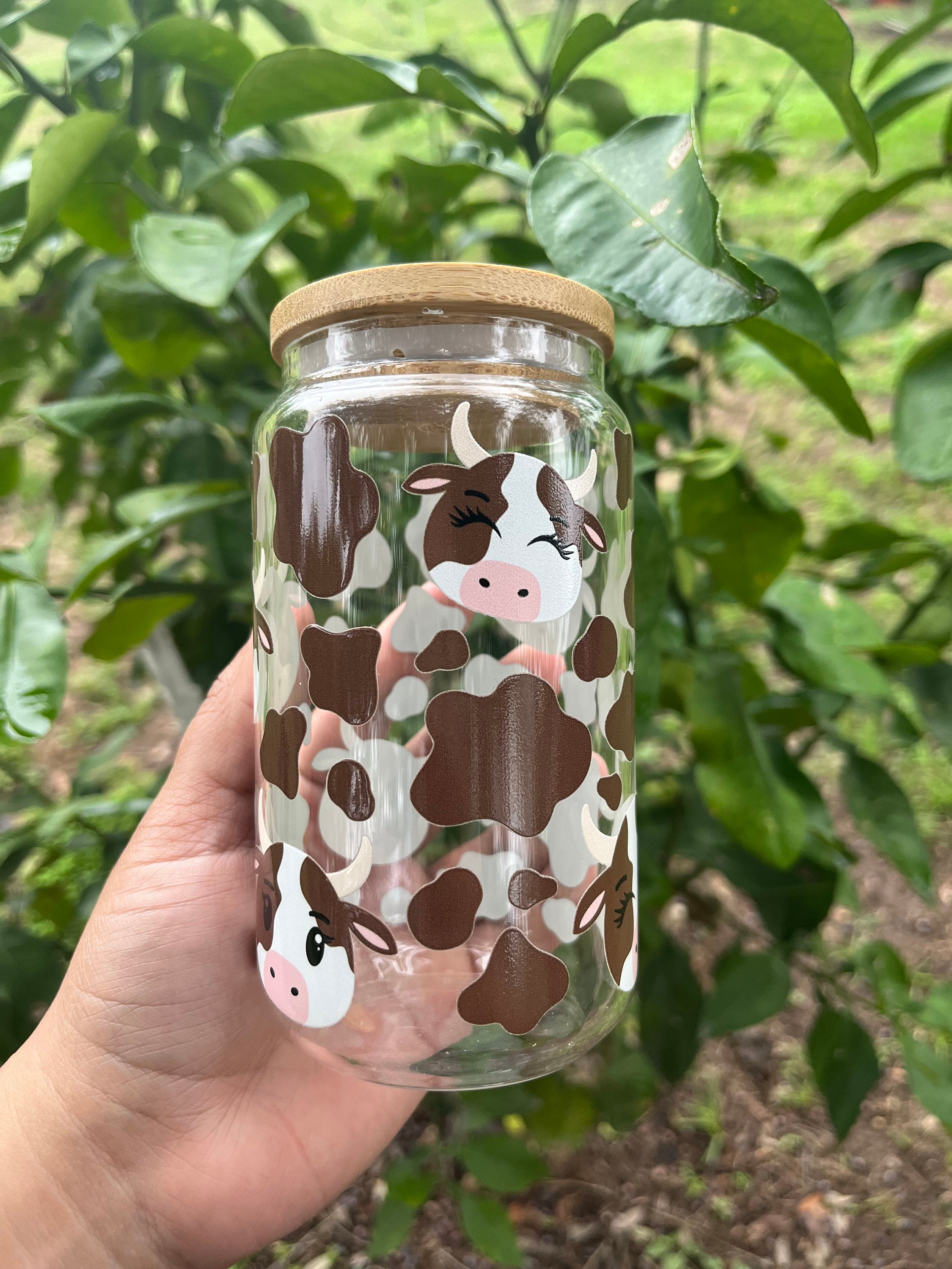 Cow Print Glass Cup, Cow Print Libby Cup, Cow Print Cup, Western Themed Cup, Rustic Glass Can, Glass Coffee Cup, Birthday Gift