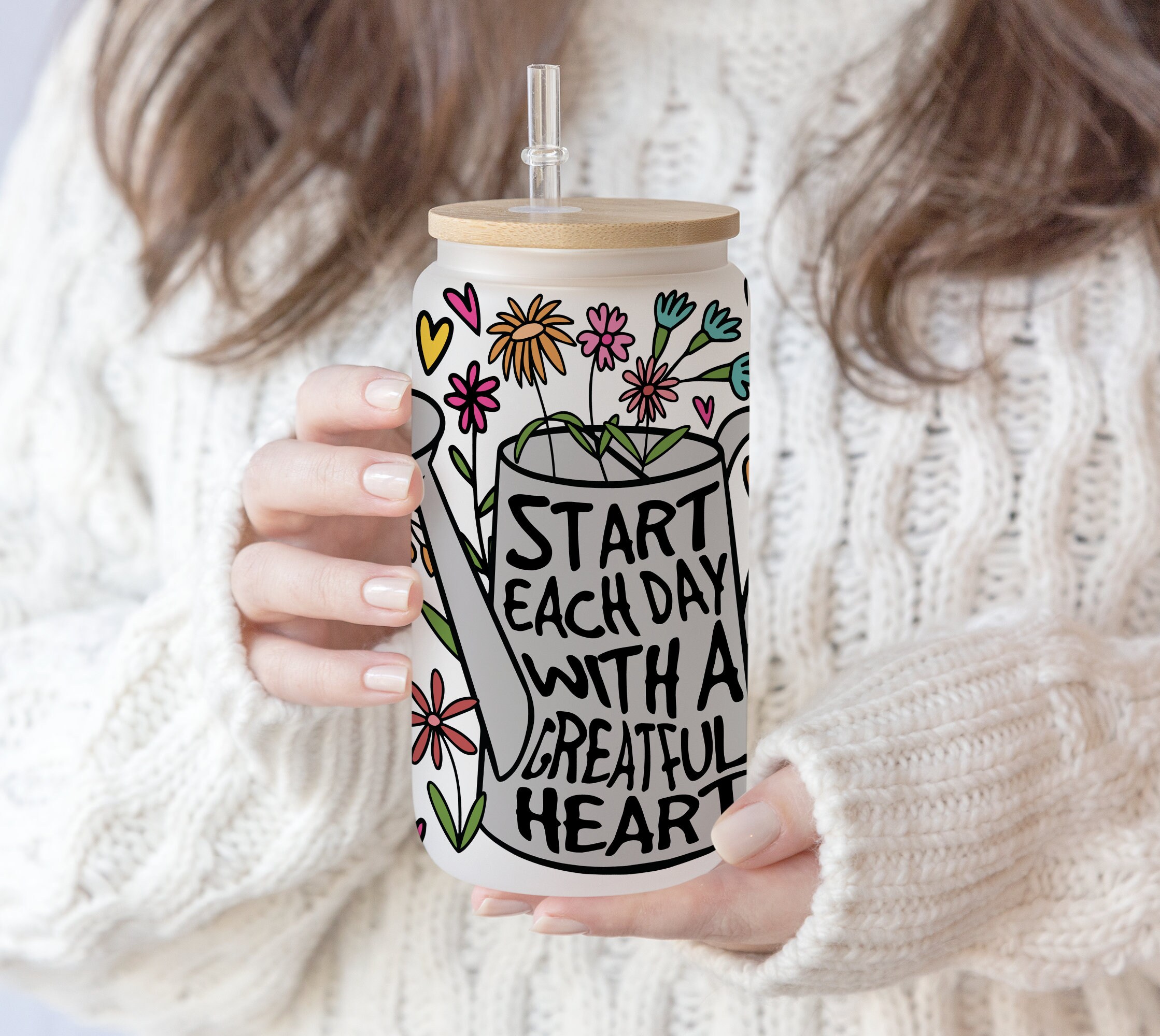 16 oz Libbey Beer Glass Can Inspiration Quote of life Wildflowers | Floral Pattern Good Words Self Lover Affirmations Png  Download