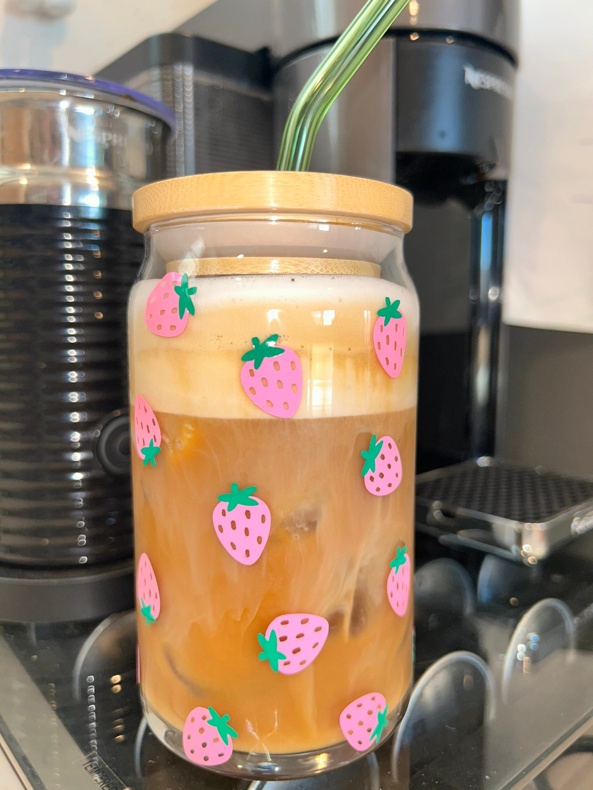 Pink Strawberry Beer Can Glass, Strawberry Glass Coffee Glass, Strawberry Glassware