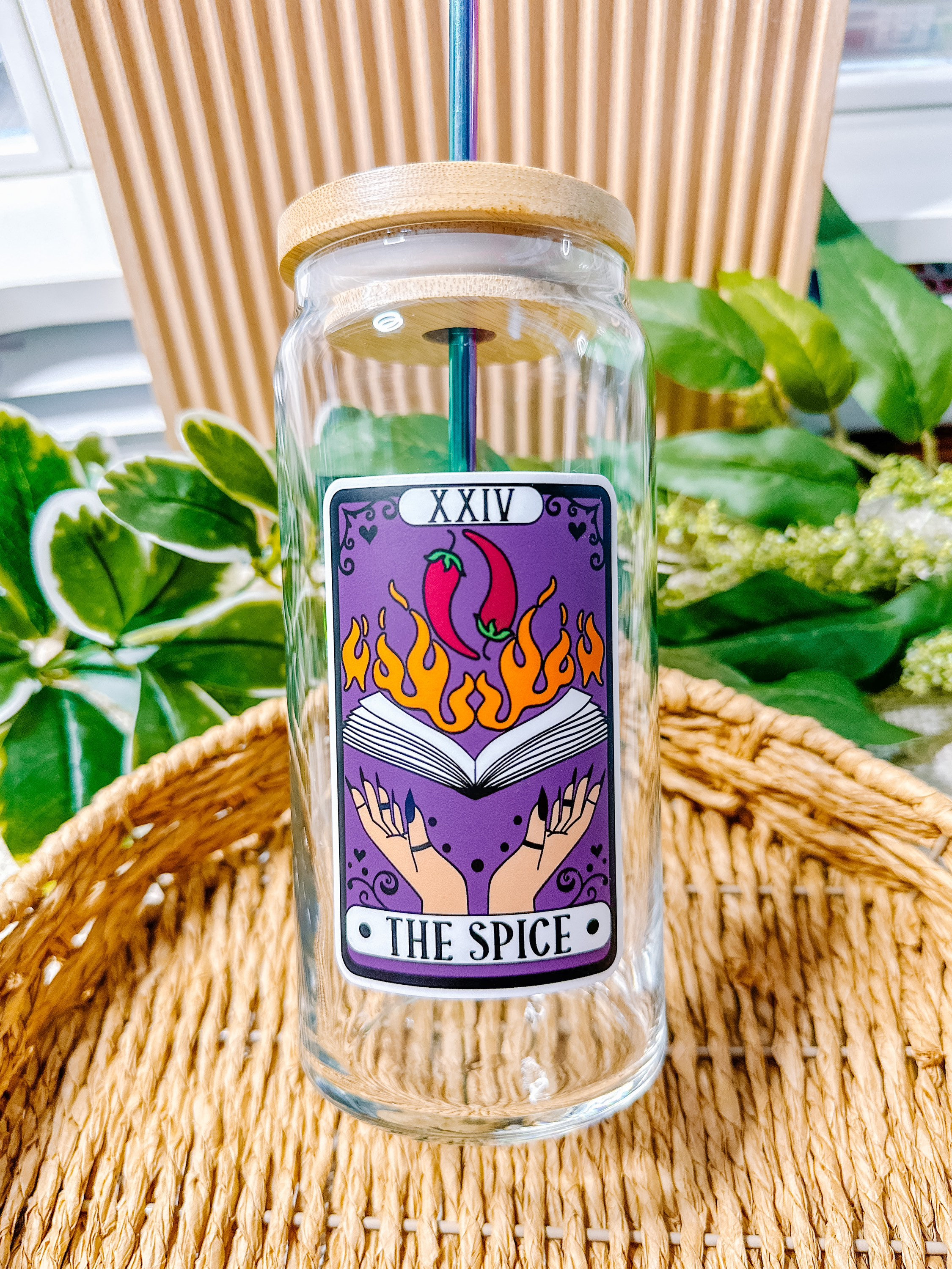 The Spice Tarot Card Iced Coffee Glass, Glasses for Coffee Bar, Smut Gifts, Gifts for Readers, Smut Sticker, Coffee Lover Gifts