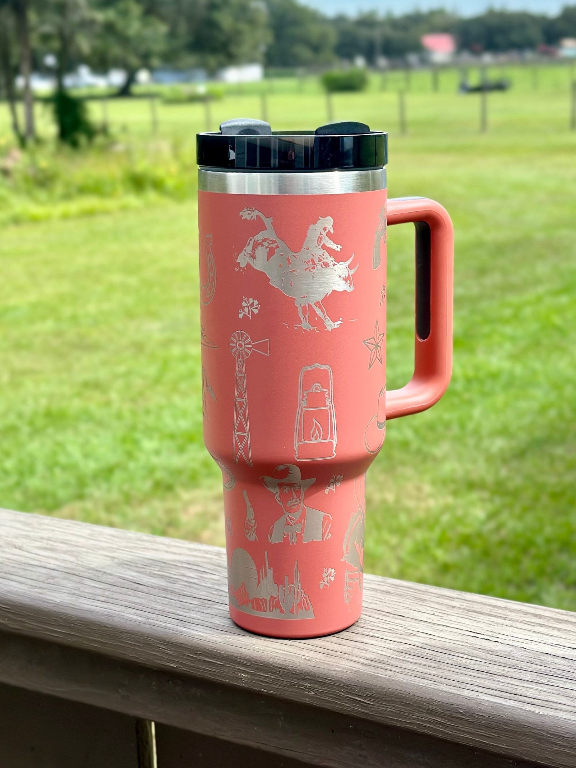 Vintage Western | Cowboy 40 oz Stainless Steel Insulated Tumbler with Handle, Laser Engraved tumbler