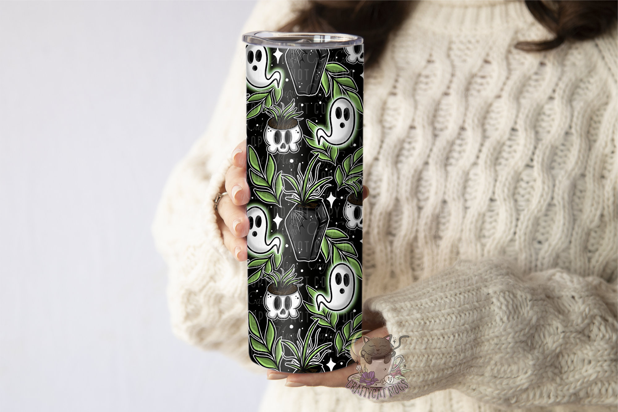 Spooky Garden Coffin Tumbler | Ghost Tumbler | Halloween Tumbler | Halloween Skull Cup | Plant Tumbler