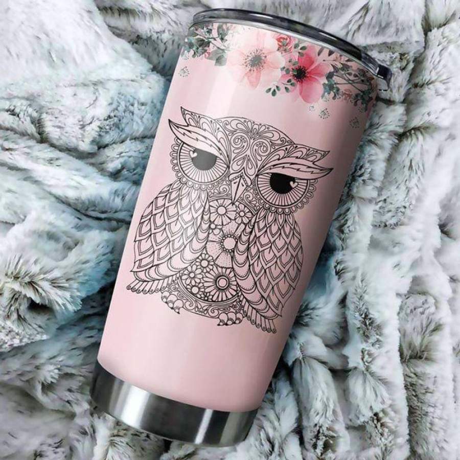 Owl Lovers Gift, Flower Owl Pink Stainless Steel Tumbler 20oz